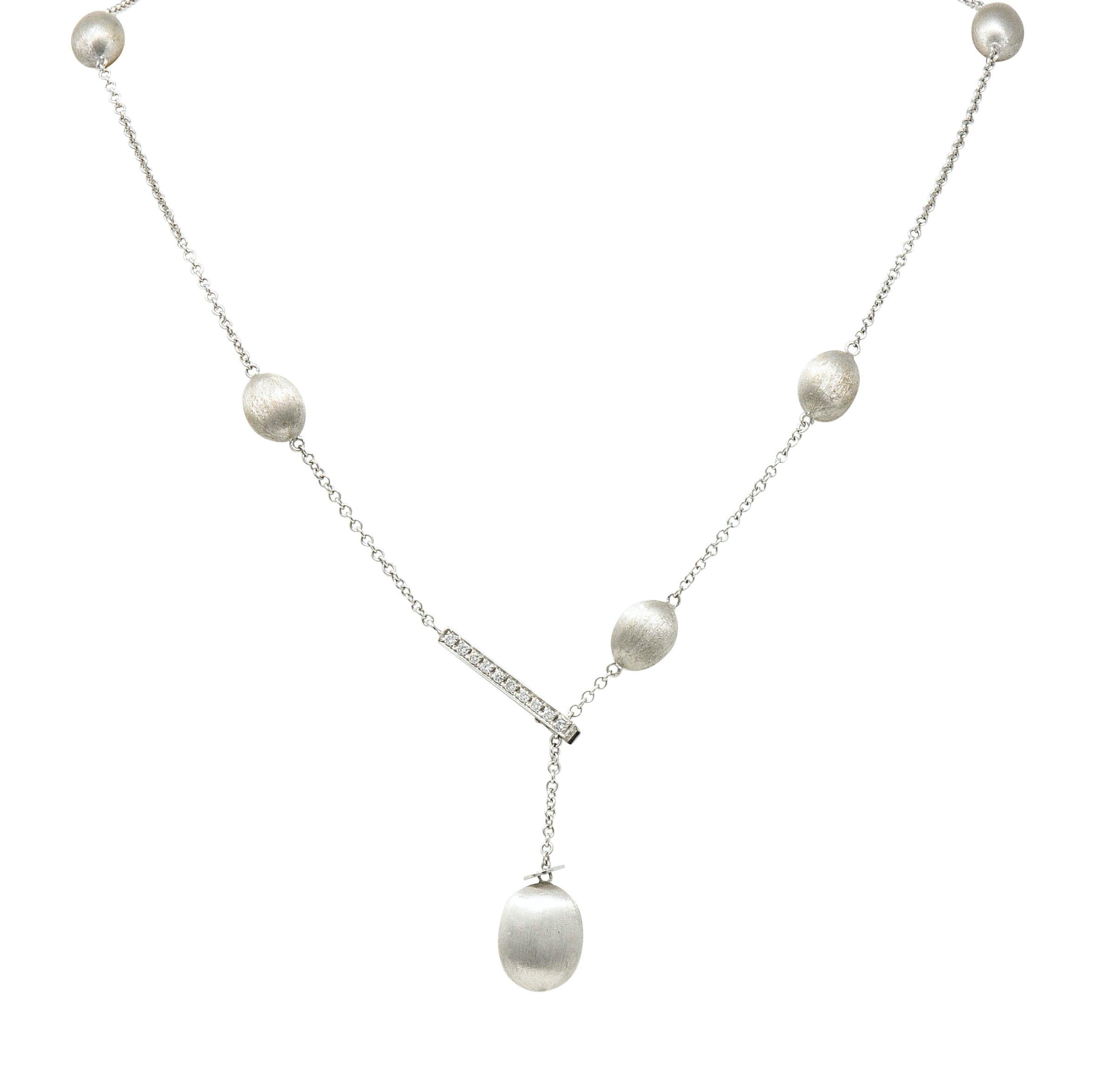 Nanis Diamond 18 Karat White Gold Italian Brushed Station Lariat Necklace - Wilson's Estate Jewelry