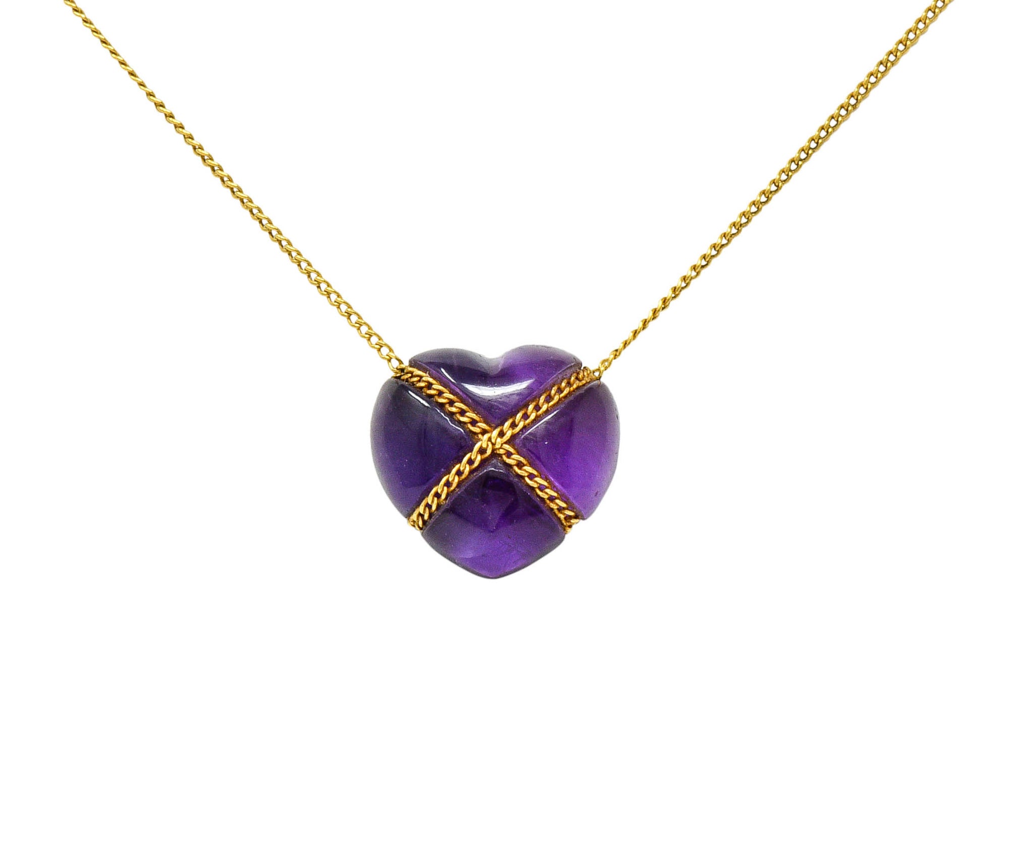 Tiffany & Co. Amethyst 18 Karat Gold Cross My Heart NecklaceNecklace - Wilson's Estate Jewelry