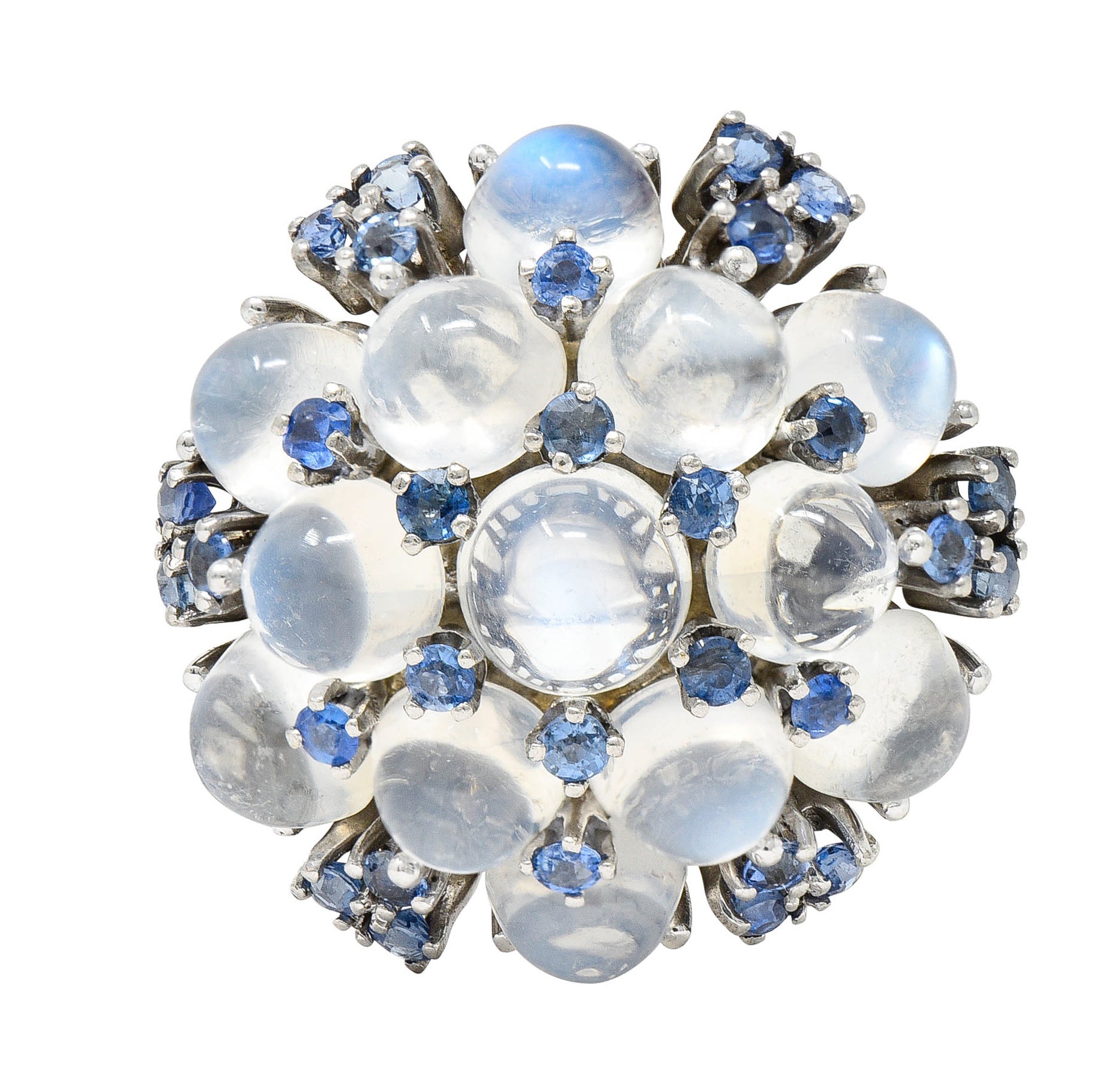 1950's Moonstone Sapphire Platinum Cluster Cocktail RingRing - Wilson's Estate Jewelry