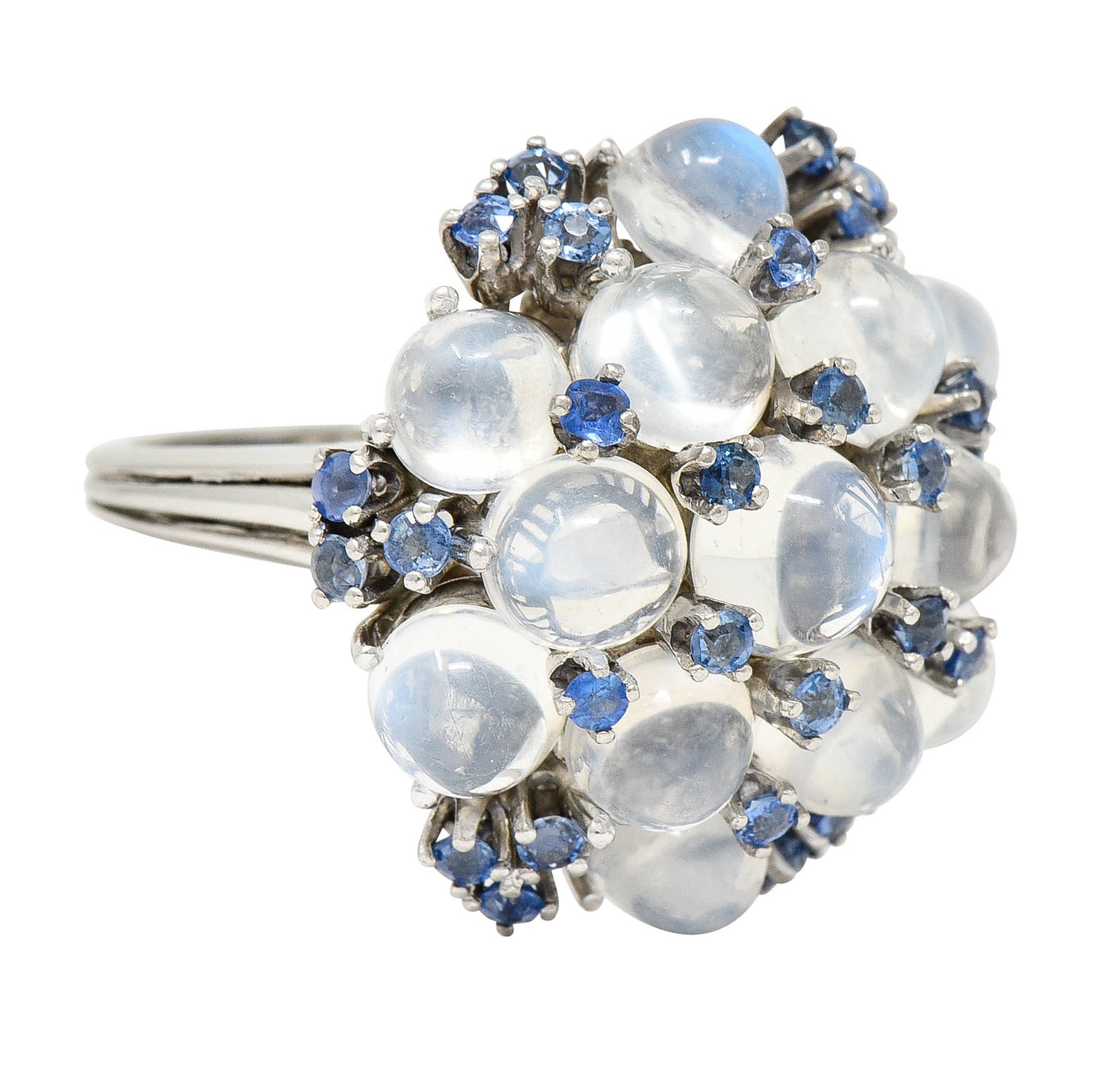 1950's Moonstone Sapphire Platinum Cluster Cocktail RingRing - Wilson's Estate Jewelry