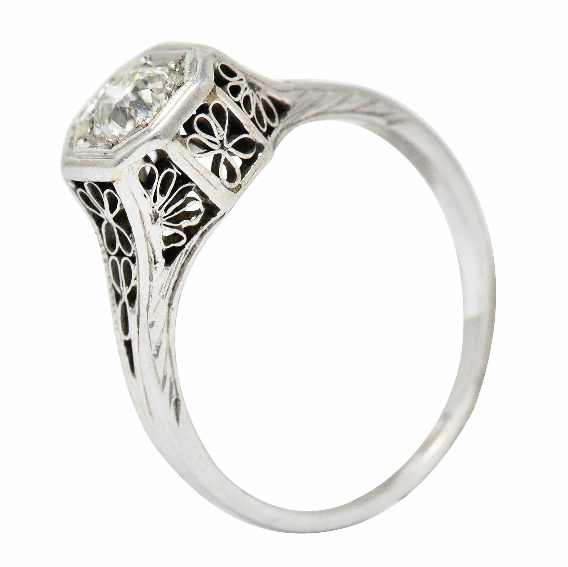 Edwardian 0.45 CTW Diamond 14 Karat White Gold Floral Engagement RingRing - Wilson's Estate Jewelry