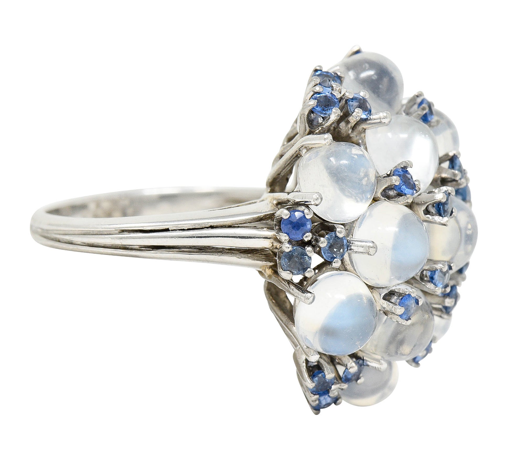 1950's Moonstone Sapphire Platinum Cluster Cocktail RingRing - Wilson's Estate Jewelry