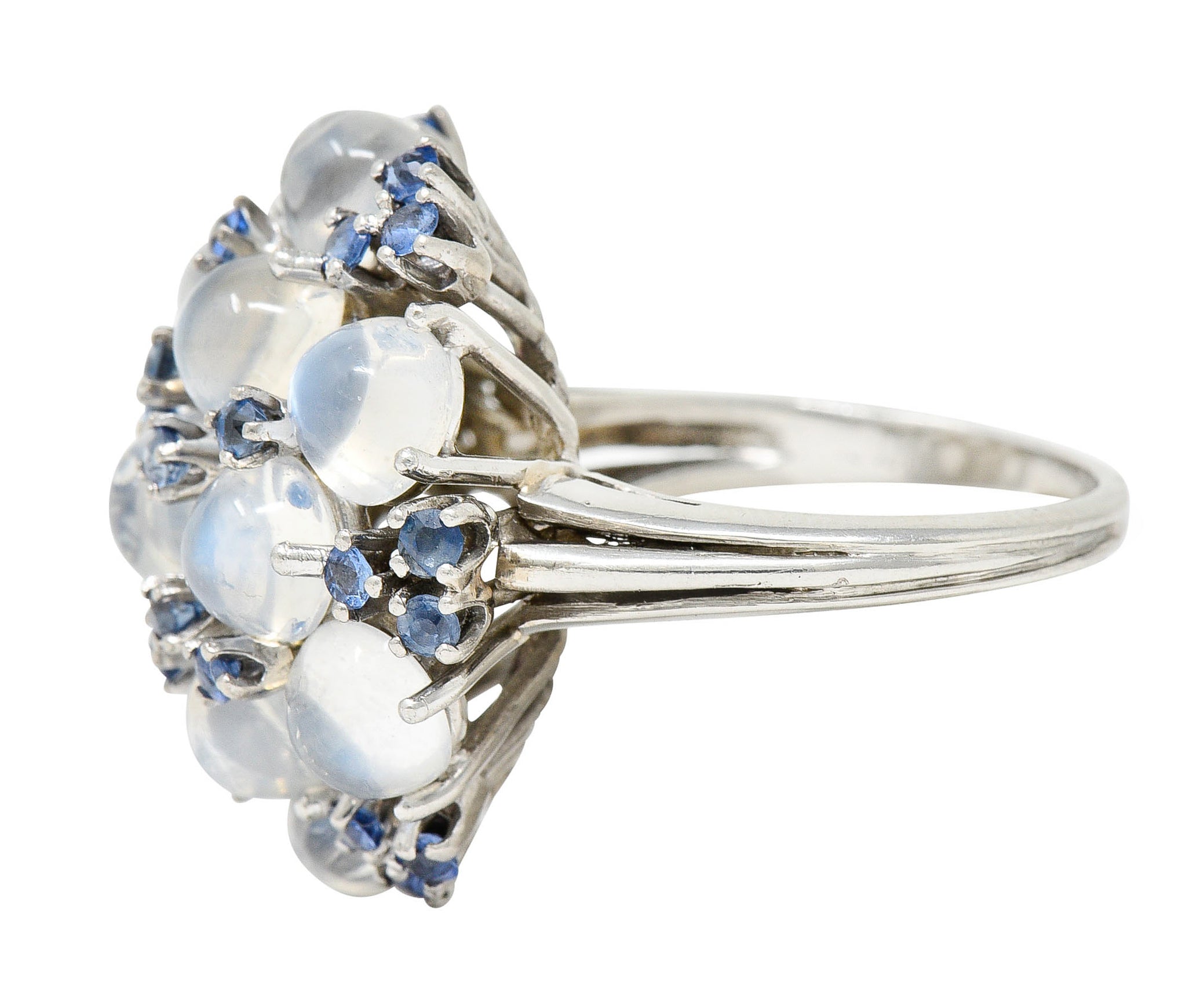 1950's Moonstone Sapphire Platinum Cluster Cocktail RingRing - Wilson's Estate Jewelry