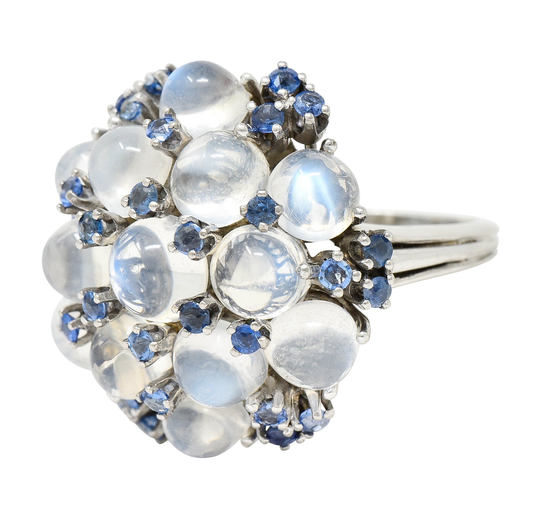 1950's Moonstone Sapphire Platinum Cluster Cocktail RingRing - Wilson's Estate Jewelry