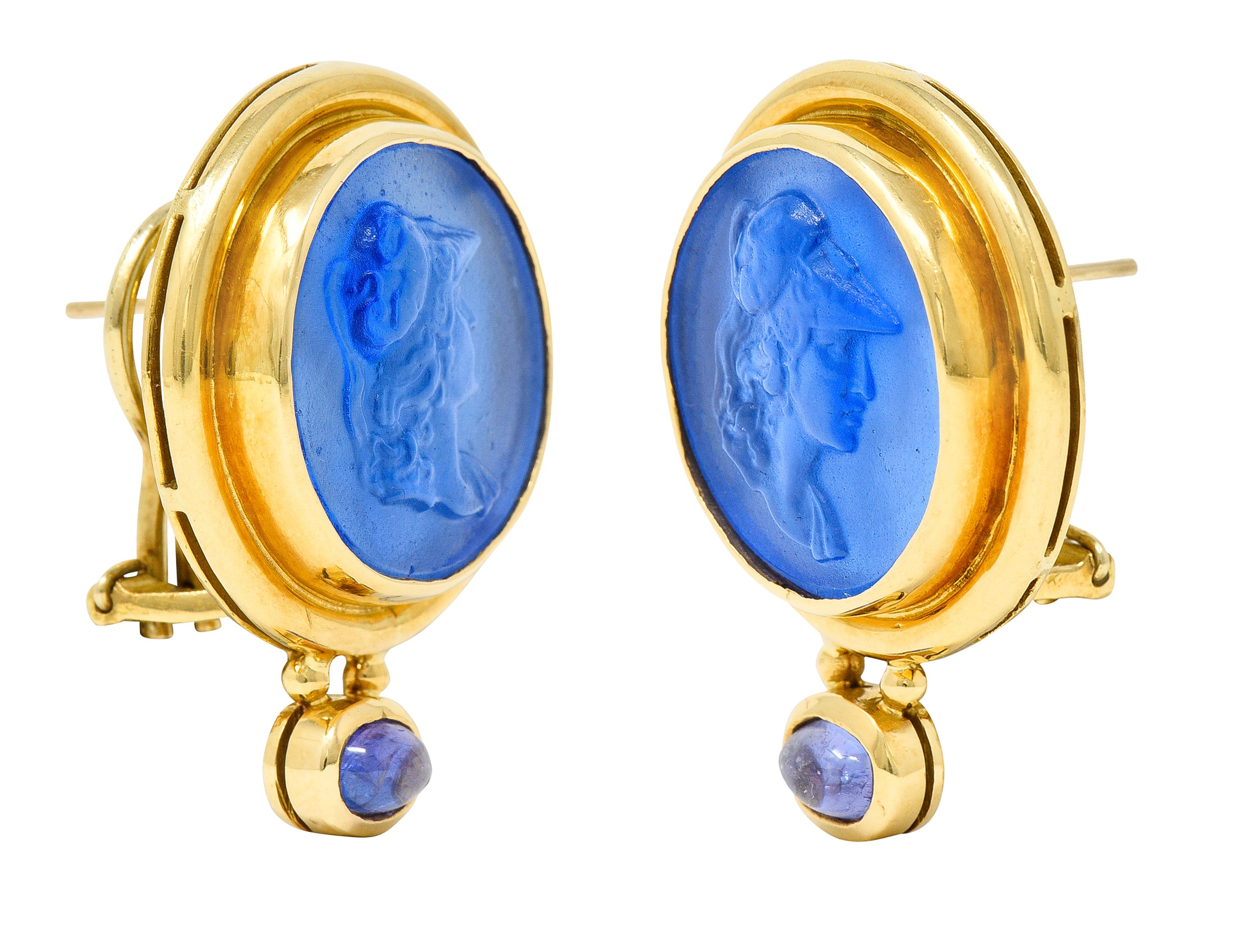 Elizabeth Locke Tanzanite Venetian Glass Mother-Of-Pearl Athena 18 Karat Gold EarringsEarring - Wilson's Estate Jewelry