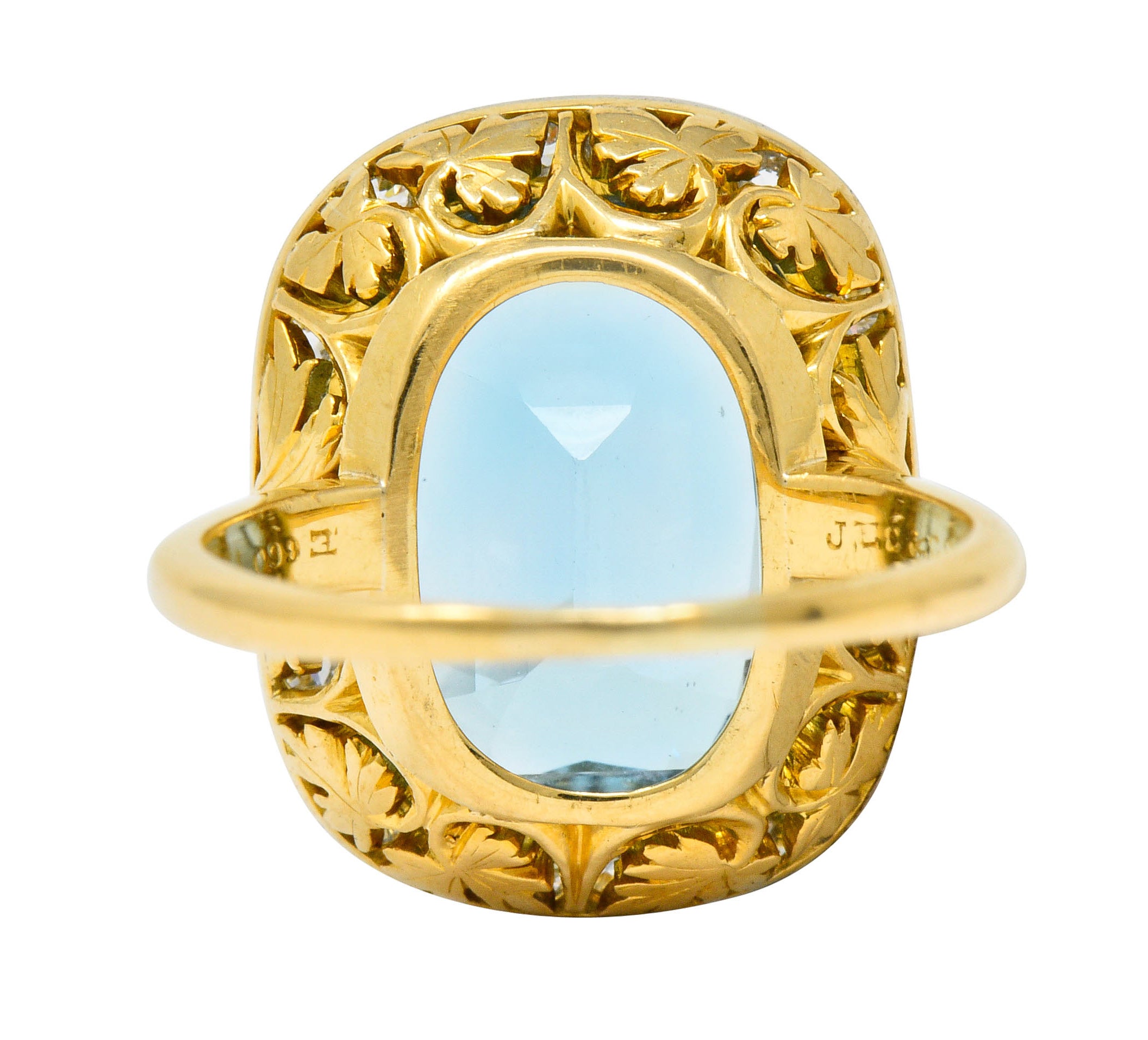 J.E. Caldwell Edwardian Large Aquamarine Diamond Platinum-Topped Cluster RingRing - Wilson's Estate Jewelry