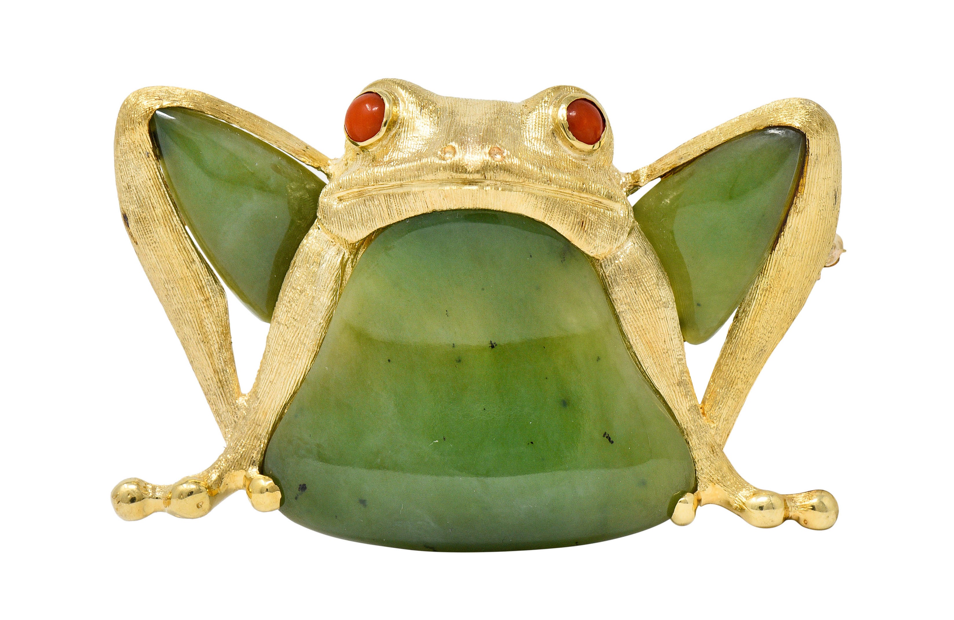 Large 1960's Vintage Jade Carnelian 14 Karat Gold Frog BroochBrooch - Wilson's Estate Jewelry