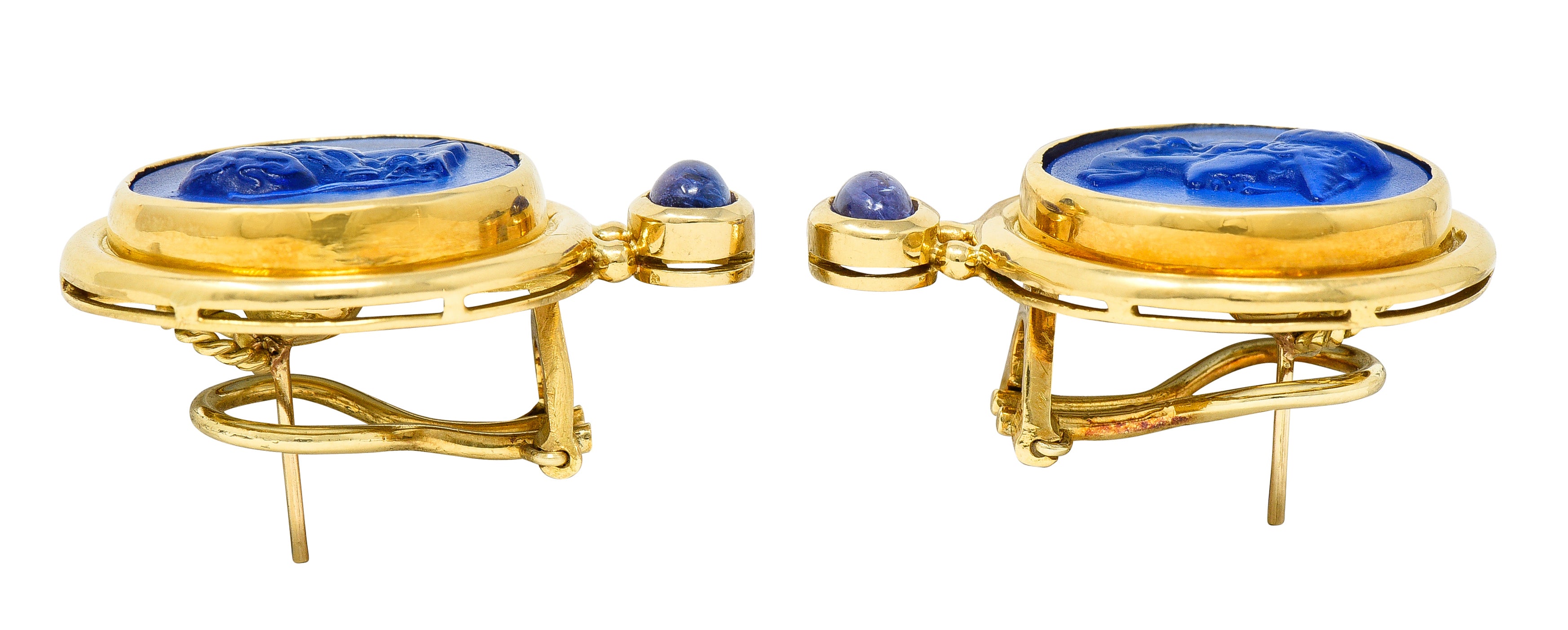 Elizabeth Locke Tanzanite Venetian Glass Mother-Of-Pearl Athena 18 Karat Gold EarringsEarring - Wilson's Estate Jewelry