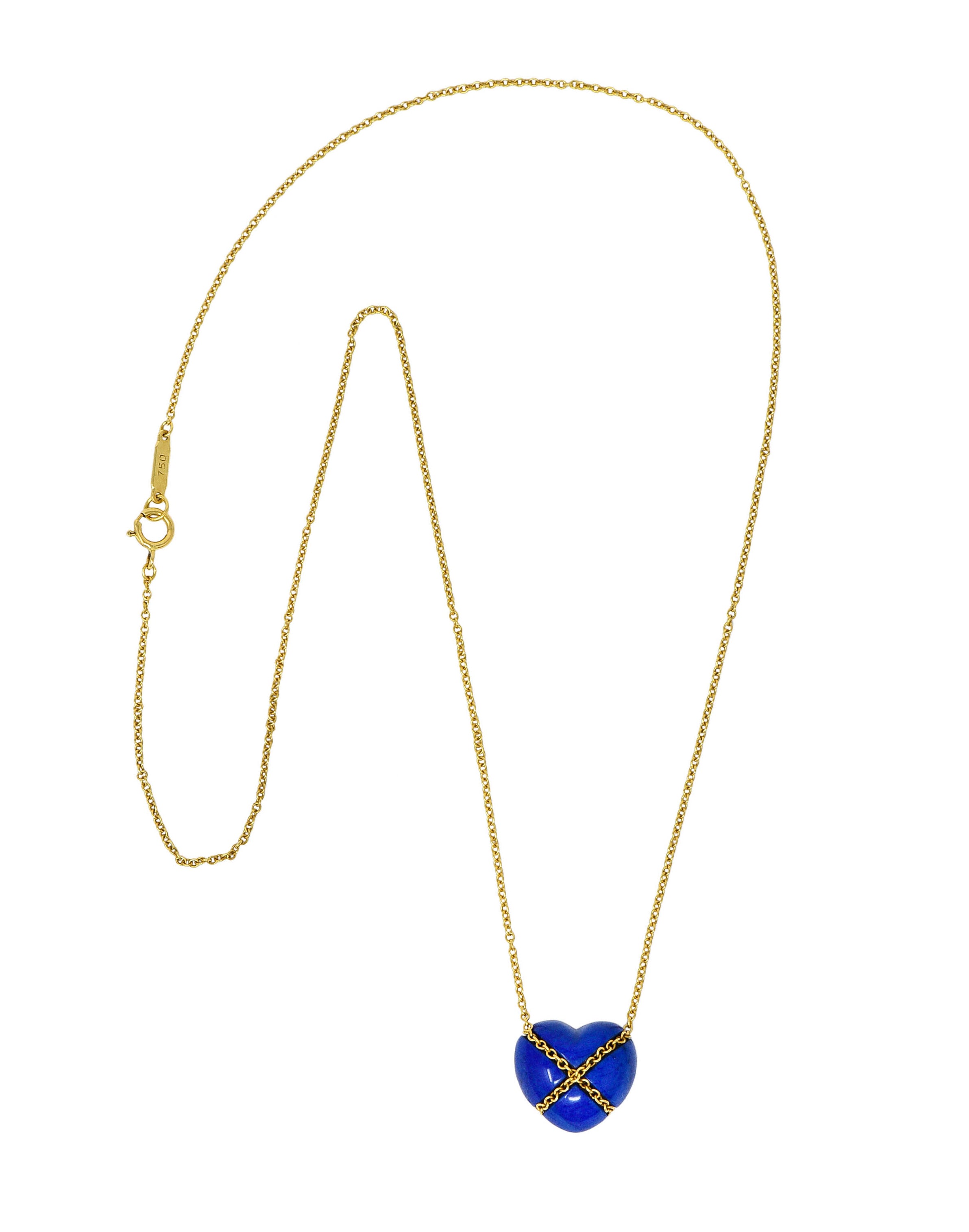 Tiffany & Co. Lapis Lazuli 18 Karat Gold Cross My Heart NecklaceNecklace - Wilson's Estate Jewelry