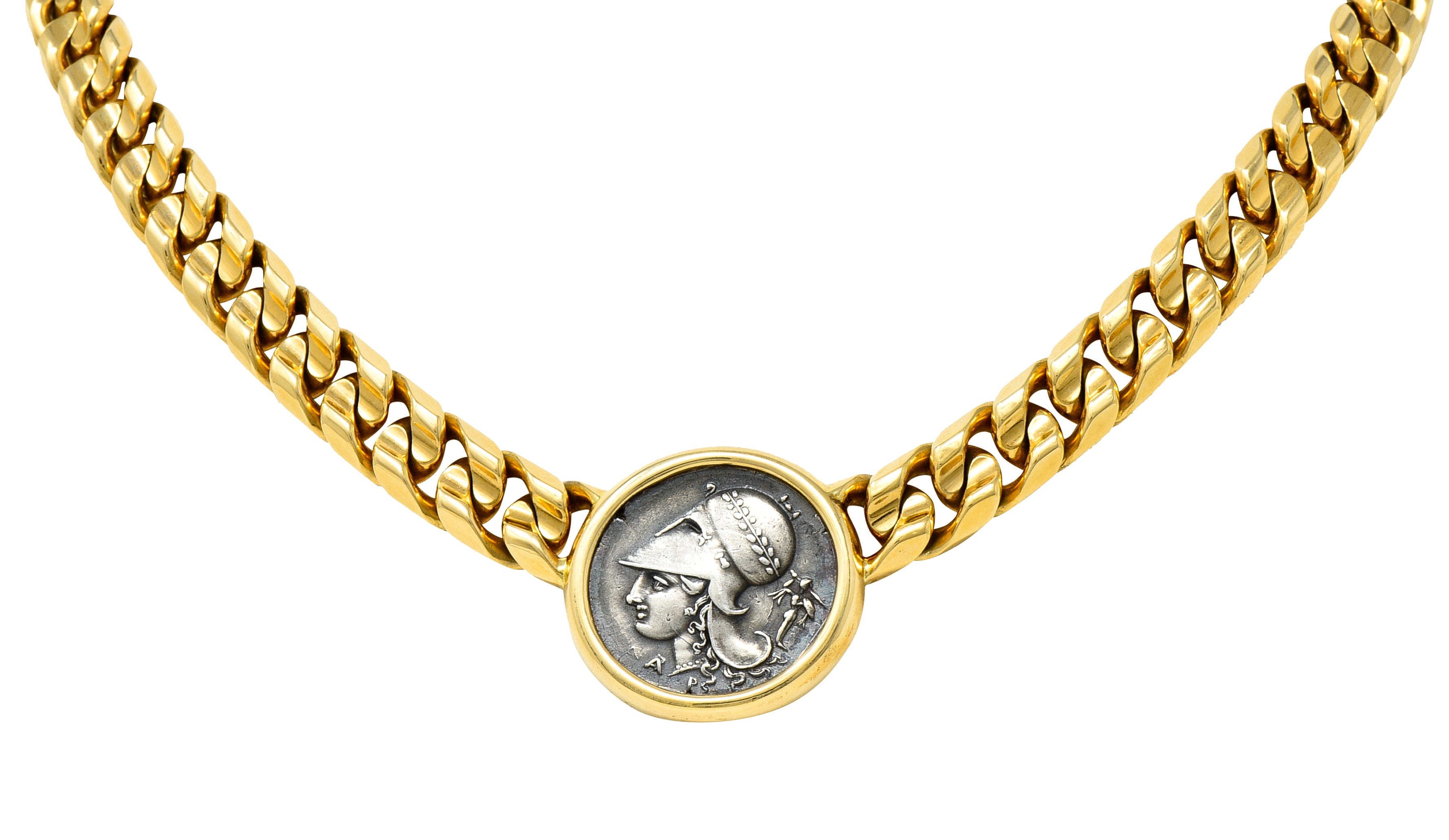 .11111 *Bulgari Ancient Coin 18 Karat Yellow Gold Athena Pegasus Monete Station NecklaceNecklace - Wilson's Estate Jewelry