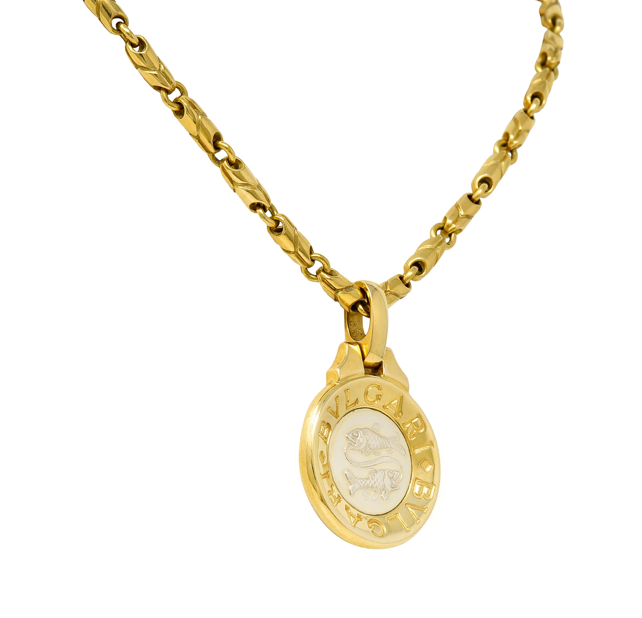 1990's Bulgari 18 Karat Two-Tone Gold Pisces Zodiac Horoscope Pendant NecklaceNecklace - Wilson's Estate Jewelry