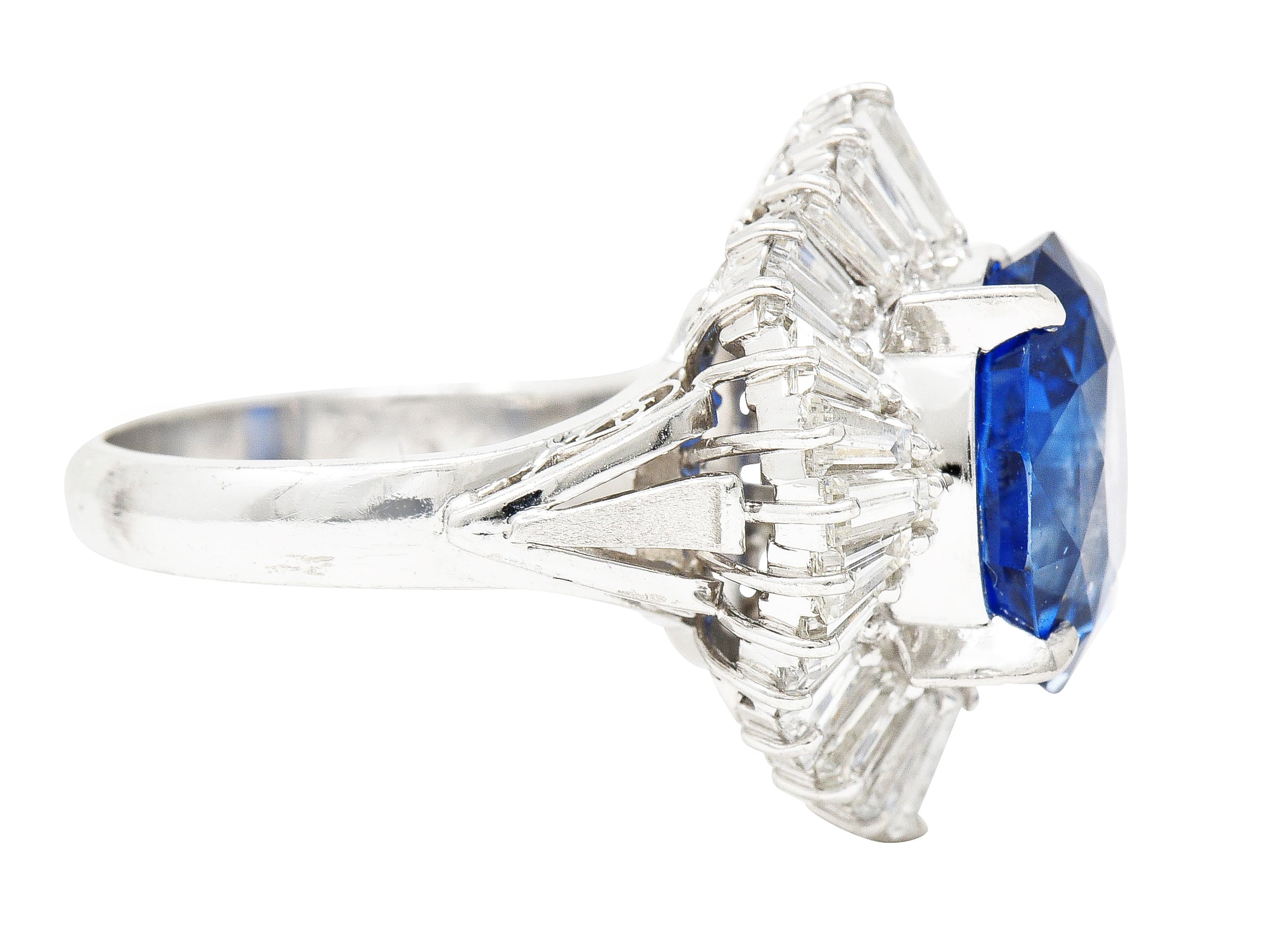 Contemporary 9.22 CTW Ceylon Sapphire Diamond Platinum Ballerina Halo Cocktail Ring GIA Wilson's Estate Jewelry