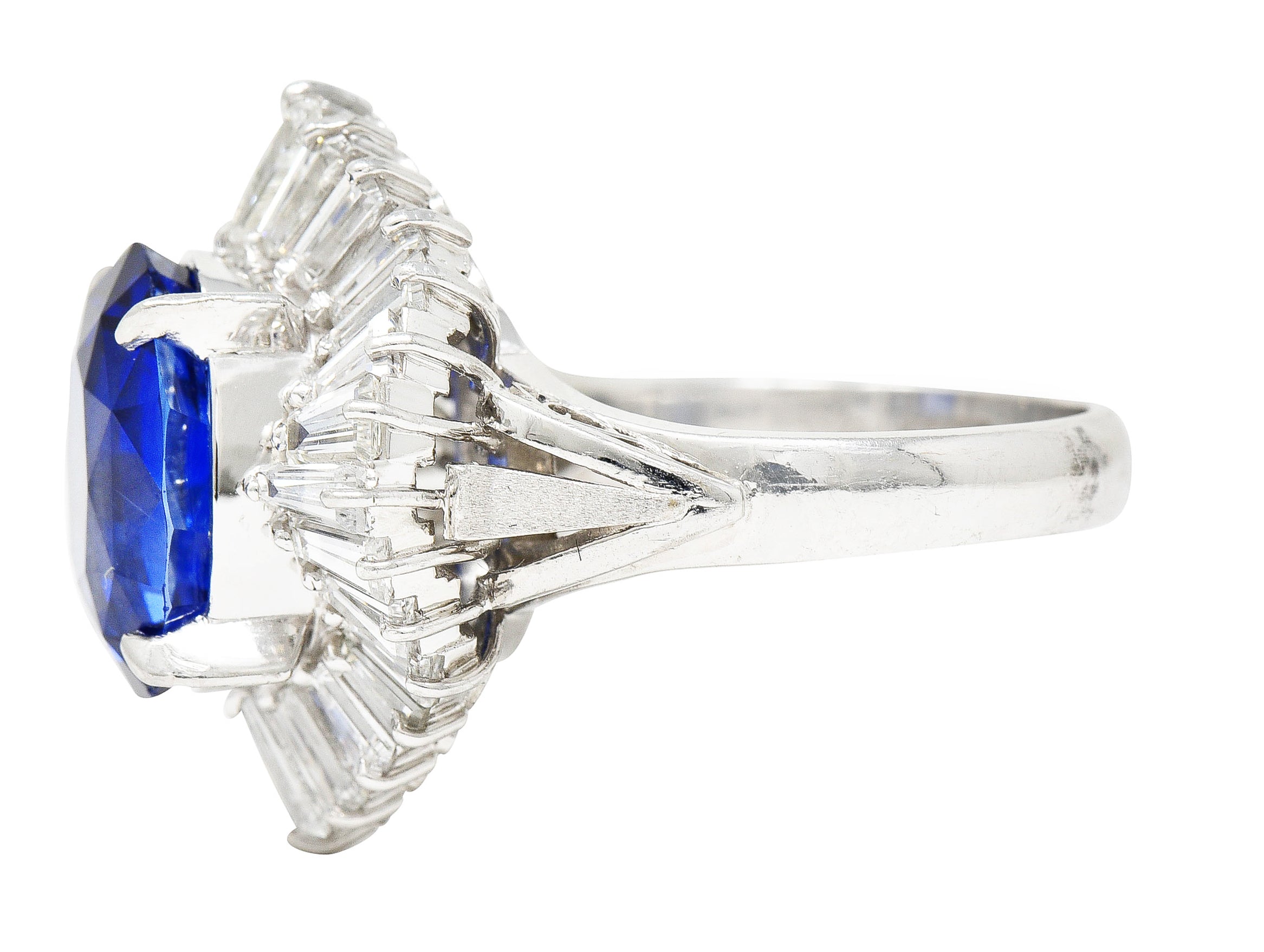 Contemporary 9.22 CTW Ceylon Sapphire Diamond Platinum Ballerina Halo Cocktail Ring GIA Wilson's Estate Jewelry