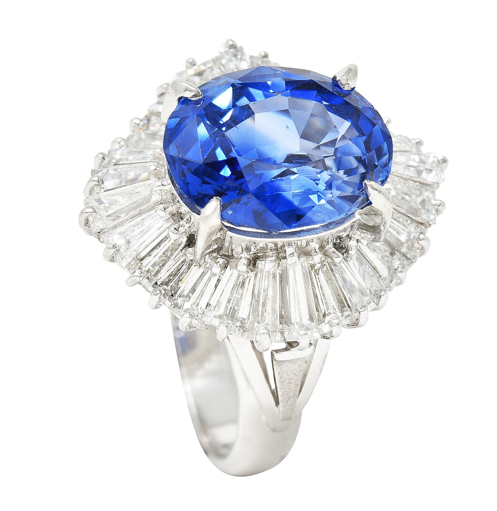 Contemporary 9.22 CTW Ceylon Sapphire Diamond Platinum Ballerina Halo Cocktail Ring GIA Wilson's Estate Jewelry