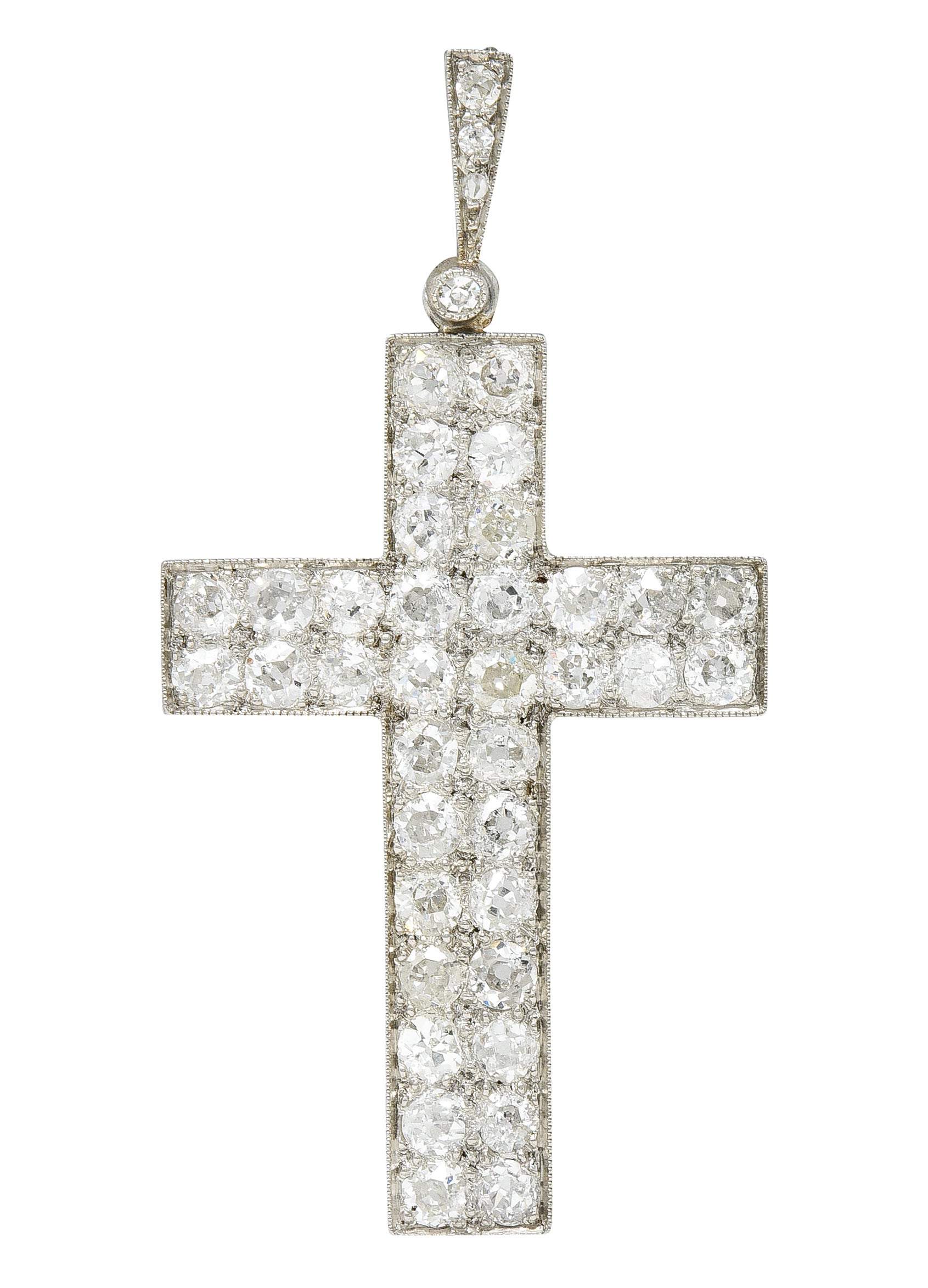 French Edwardian 3.50 CTW Pave Diamond Platinum Cross PendantNecklace - Wilson's Estate Jewelry