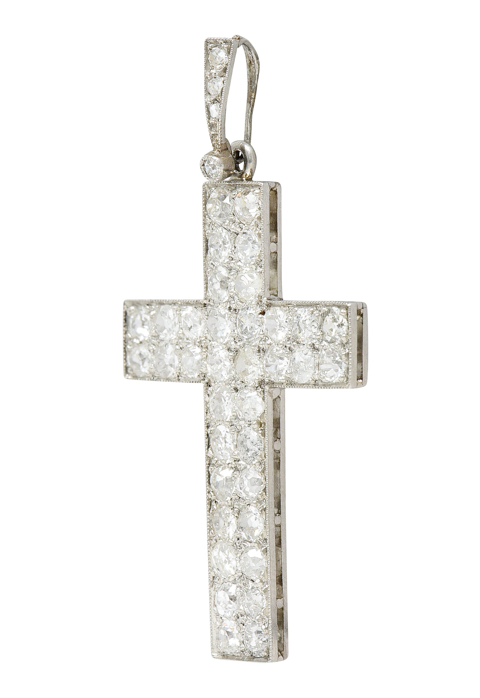 French Edwardian 3.50 CTW Pave Diamond Platinum Cross PendantNecklace - Wilson's Estate Jewelry