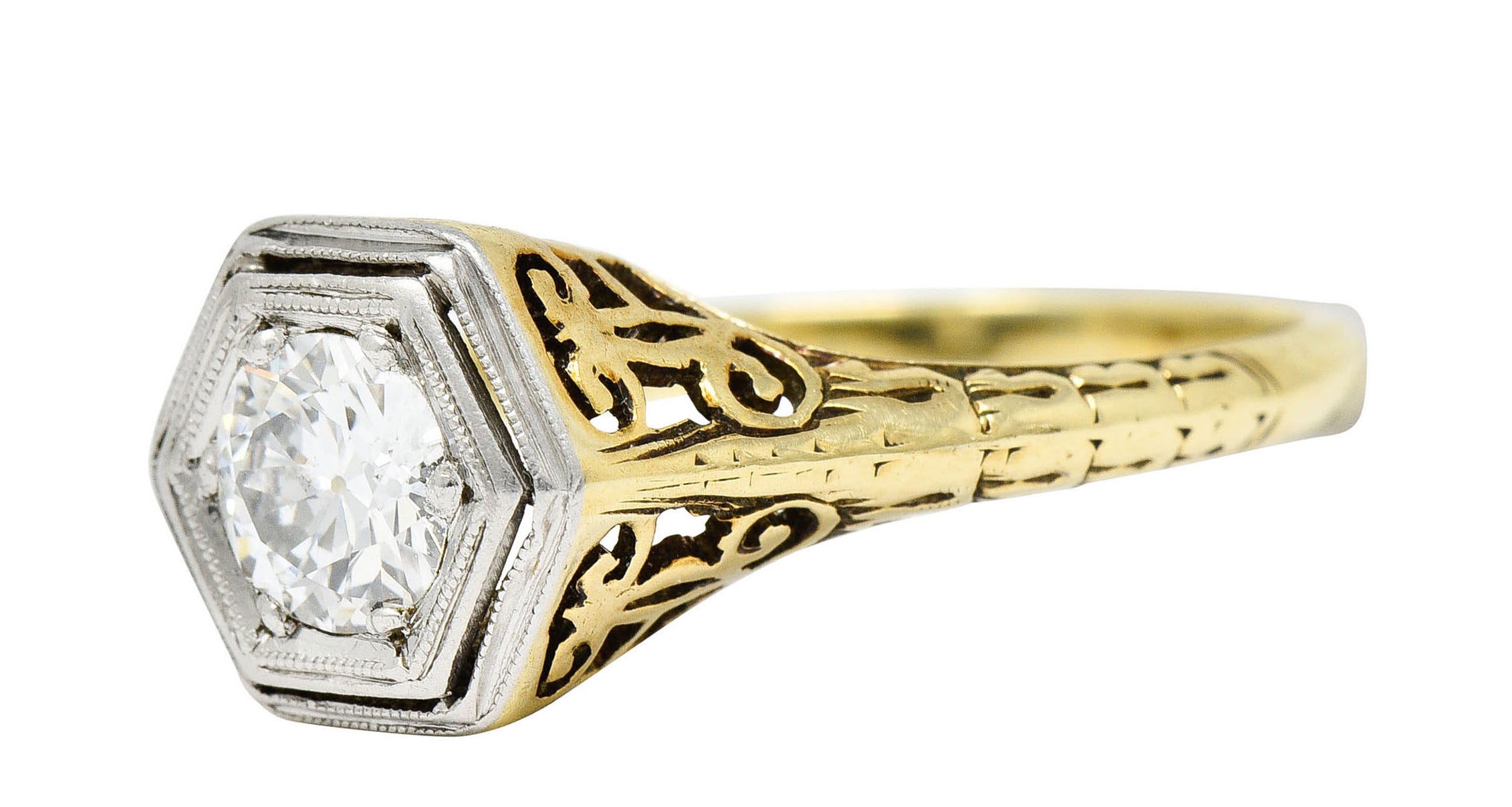 W.W. Fulmer & Co. 0.70 CTW Diamond Platinum-Topped 14 Karat Gold Engagement RingRing - Wilson's Estate Jewelry