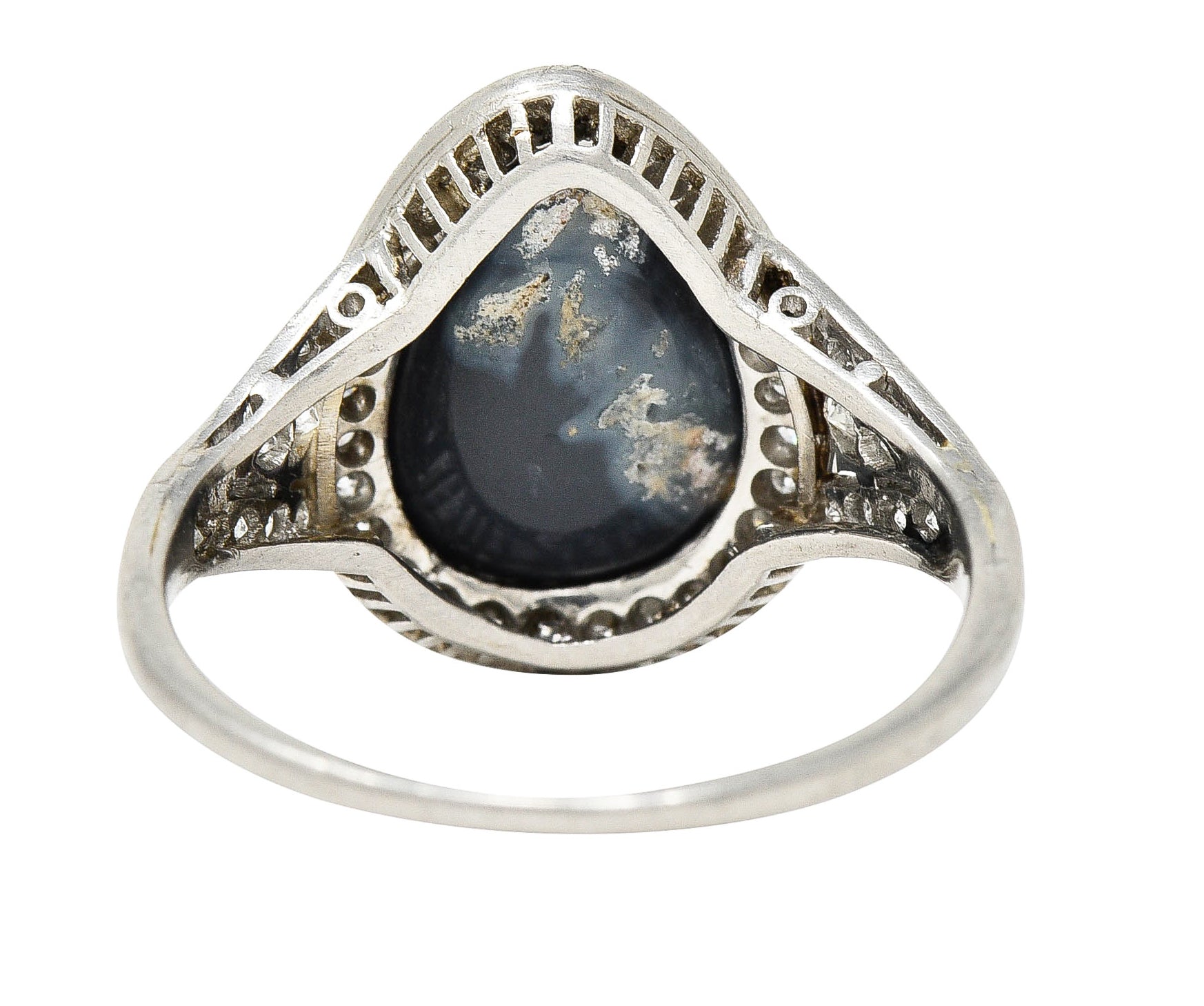 1925 Art Deco Black Opal Diamond Platinum Gemstone Ring Wilson's Estate Jewelry