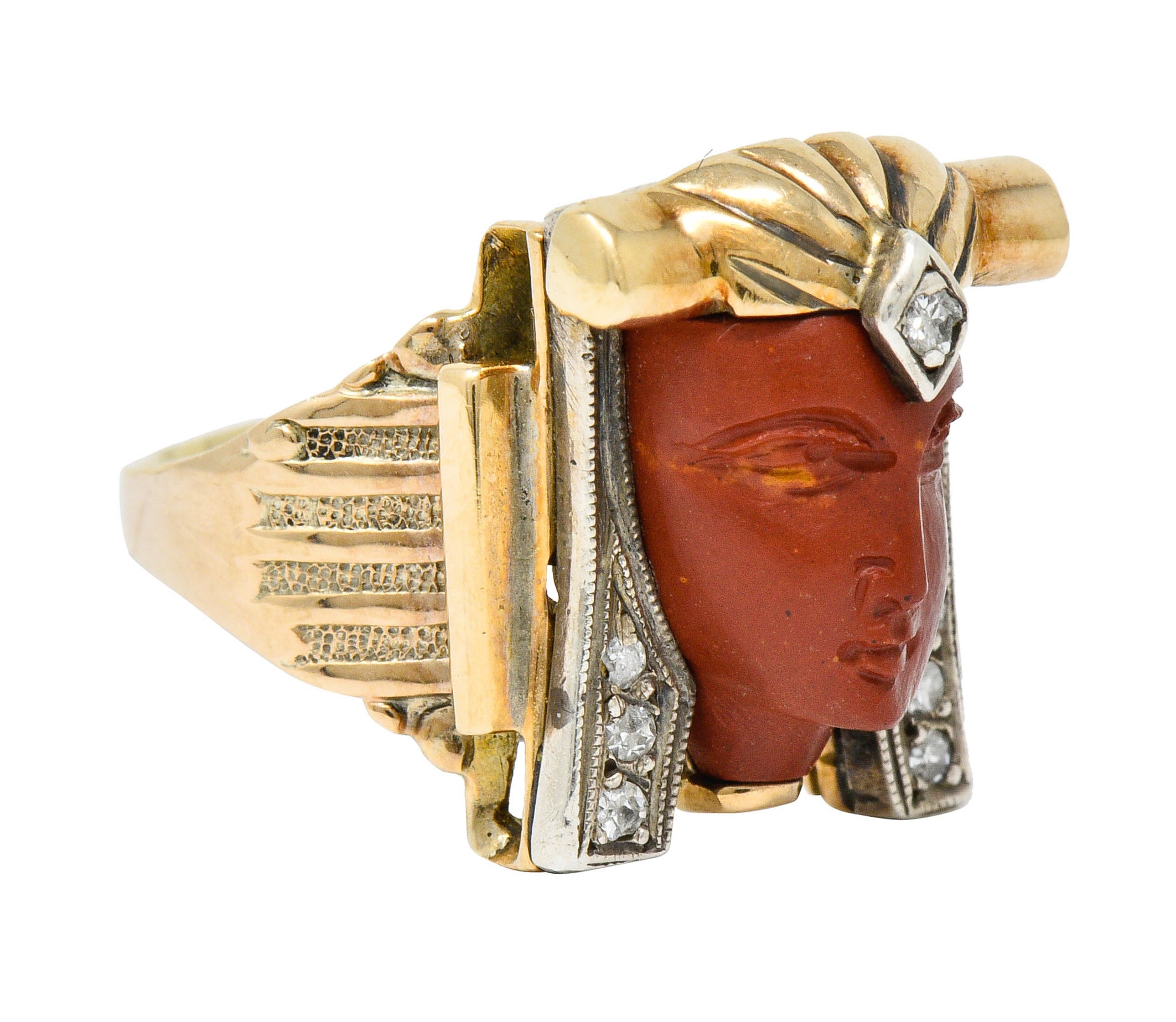 1920's Egyptian Revival Diamond Jasper Platinum-Topped 14 Karat Gold Pharaoh RingRing - Wilson's Estate Jewelry