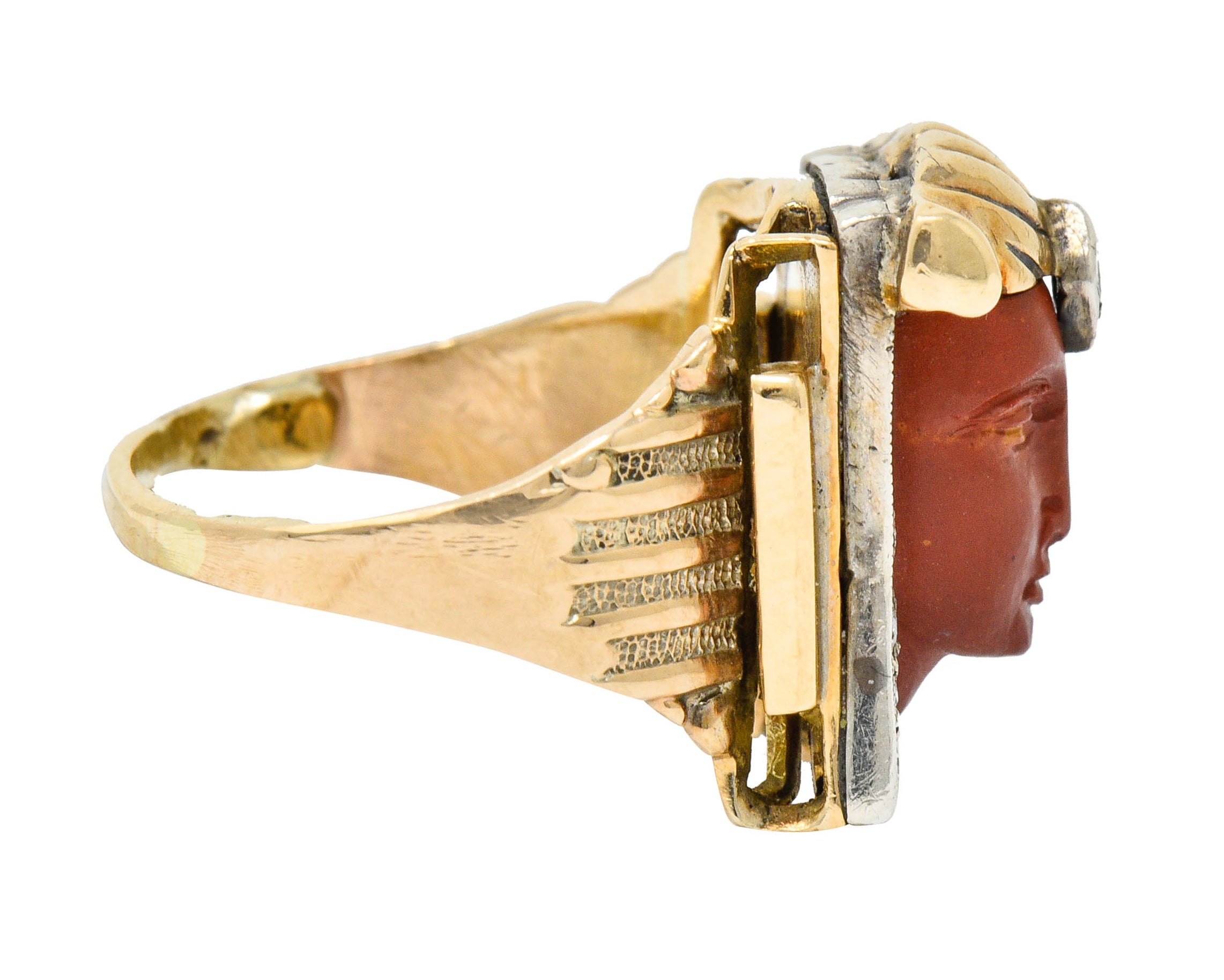 1920's Egyptian Revival Diamond Jasper Platinum-Topped 14 Karat Gold Pharaoh RingRing - Wilson's Estate Jewelry