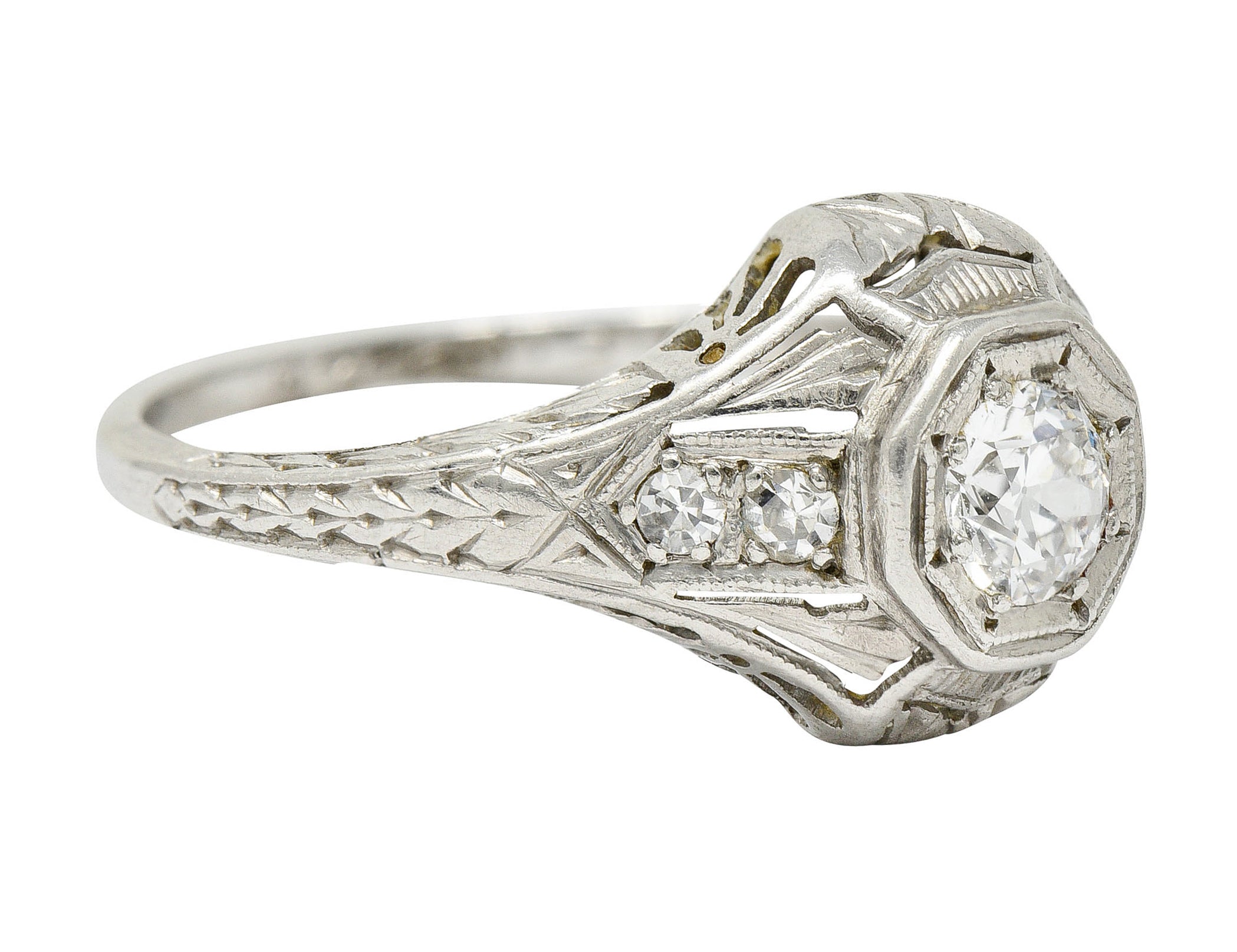 1920's Art Deco 0.40 CTW Diamond Platinum Octagonal Starburst Engagement RingRing - Wilson's Estate Jewelry