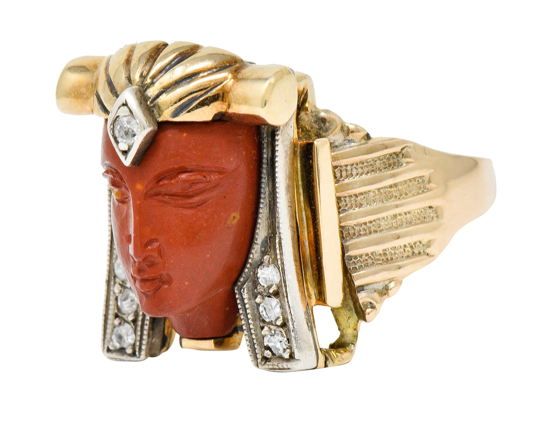 1920's Egyptian Revival Diamond Jasper Platinum-Topped 14 Karat Gold Pharaoh RingRing - Wilson's Estate Jewelry