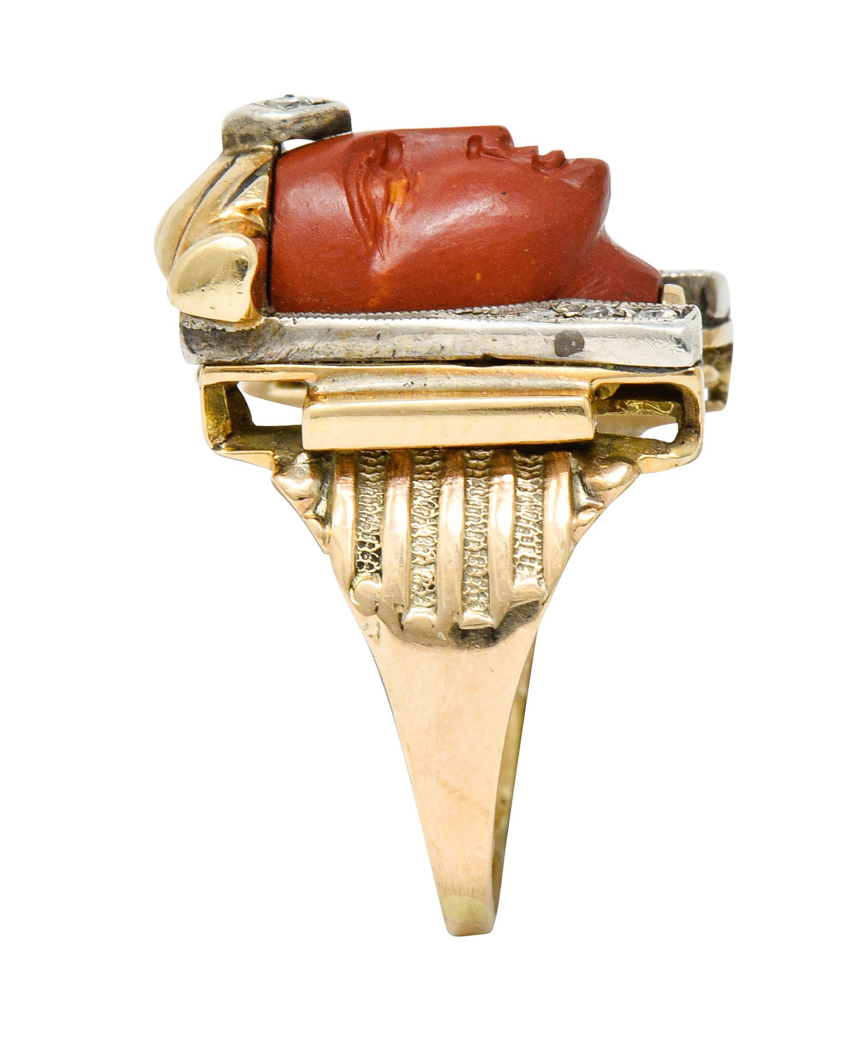 1920's Egyptian Revival Diamond Jasper Platinum-Topped 14 Karat Gold Pharaoh RingRing - Wilson's Estate Jewelry