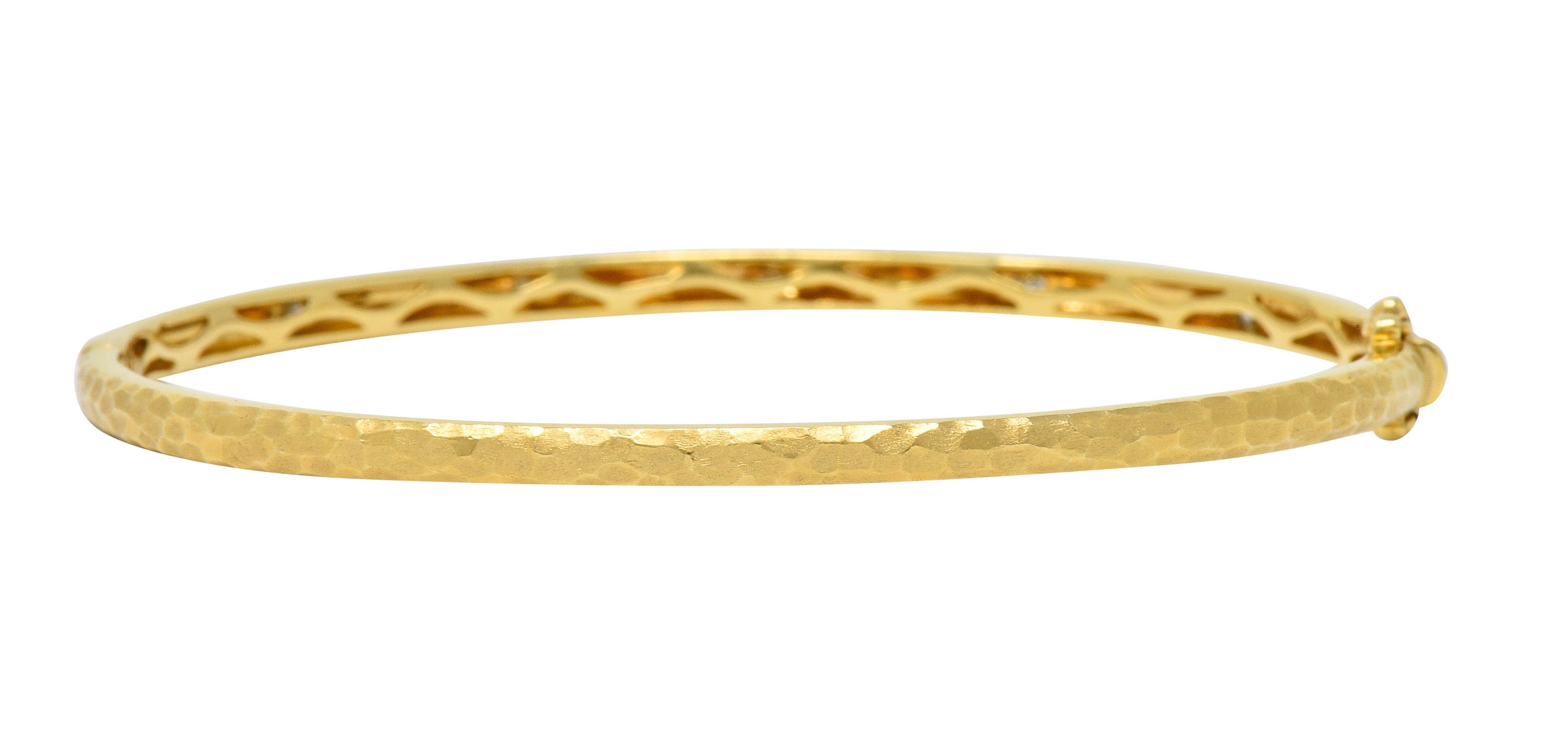 Modern 0.42 CTW Diamond 14 Karat Hammered Gold Bangle Braceletbracelet - Wilson's Estate Jewelry