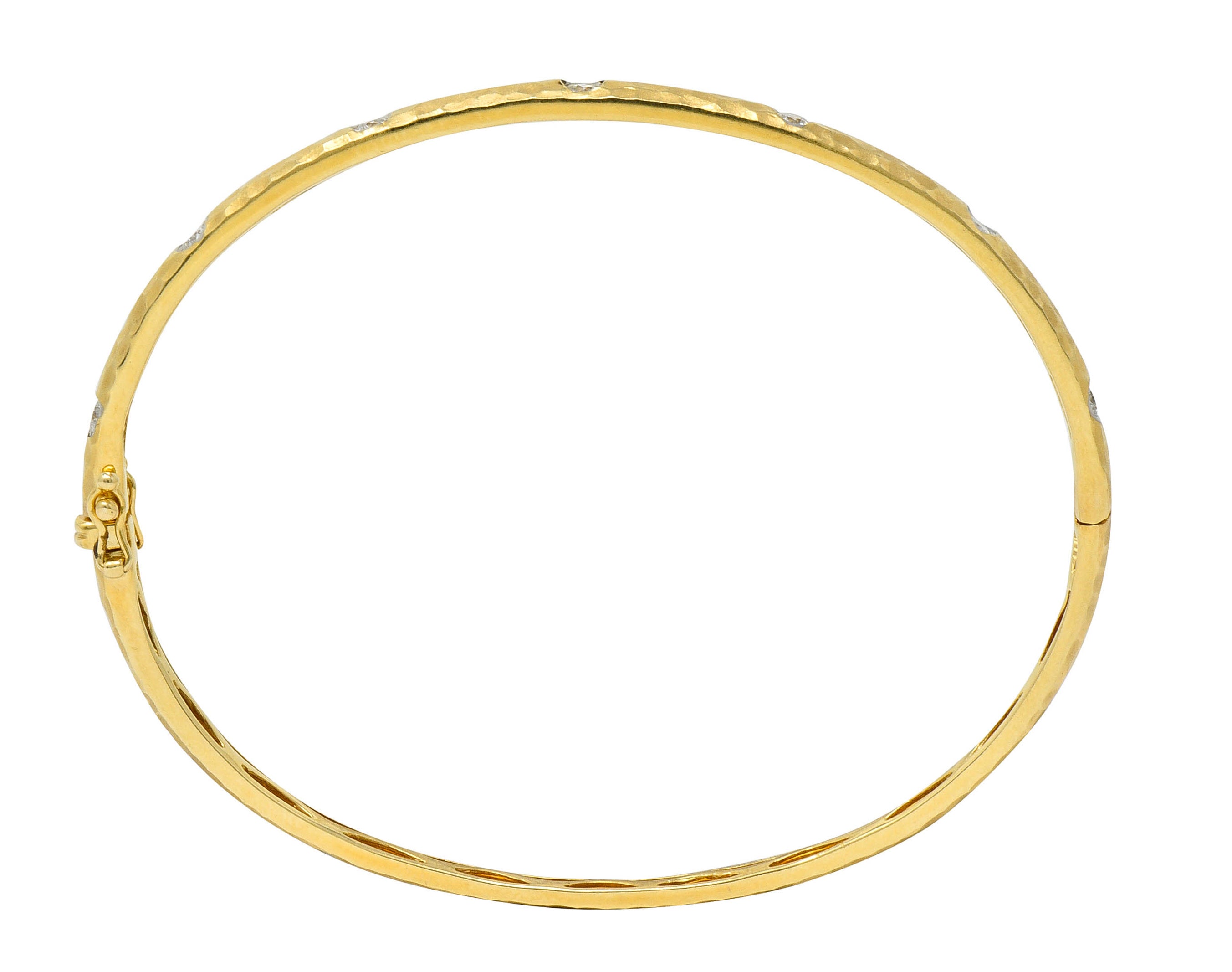 Modern 0.42 CTW Diamond 14 Karat Hammered Gold Bangle Braceletbracelet - Wilson's Estate Jewelry