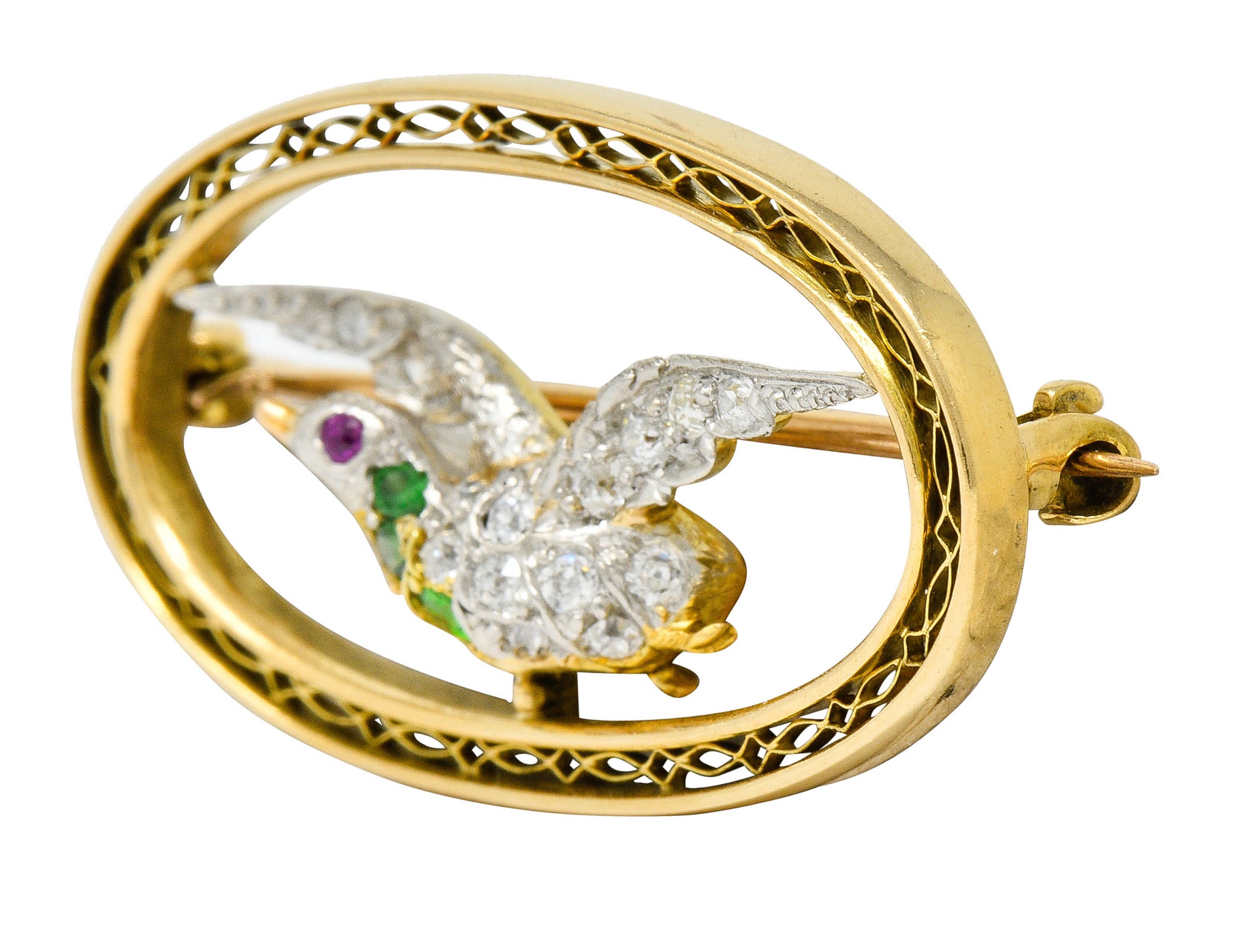 Bailey Banks & Biddle Demantoid Garnet Diamond Platinum-Topped 14 Karat Gold Dove BroochBrooch - Wilson's Estate Jewelry