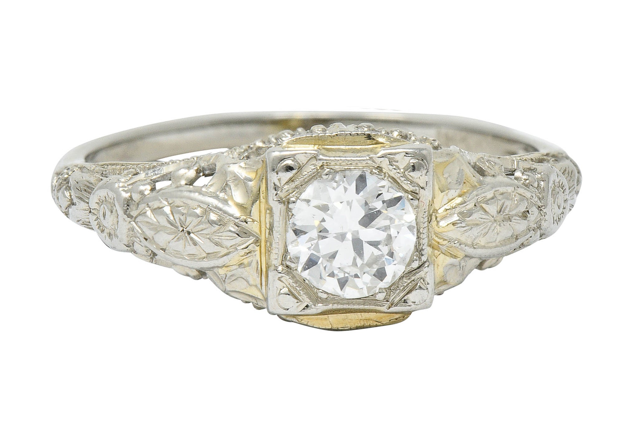 1920's Art Deco 0.35 CTW 18 Karat White Gold Floral Engagement RingRing - Wilson's Estate Jewelry