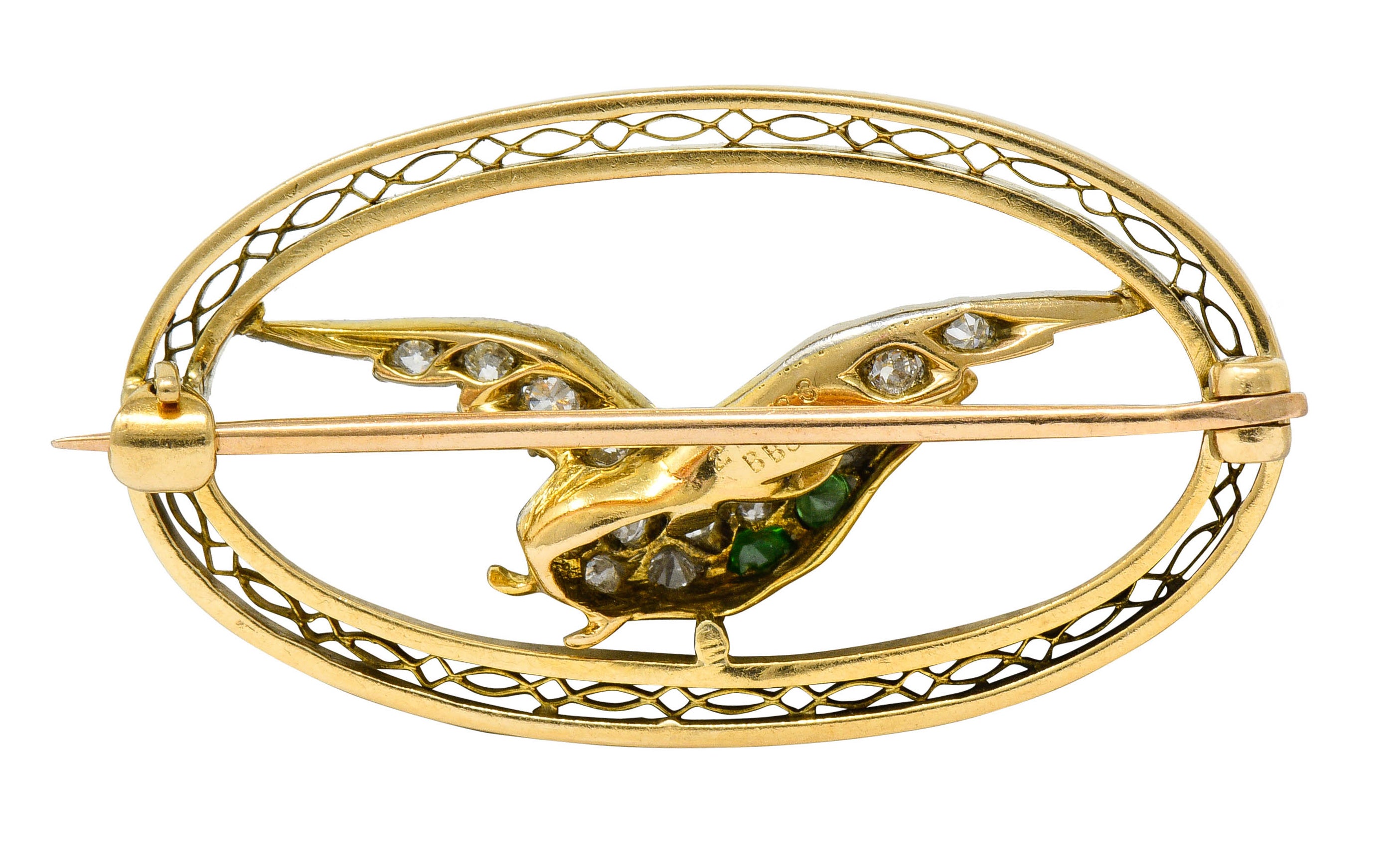 Bailey Banks & Biddle Demantoid Garnet Diamond Platinum-Topped 14 Karat Gold Dove BroochBrooch - Wilson's Estate Jewelry