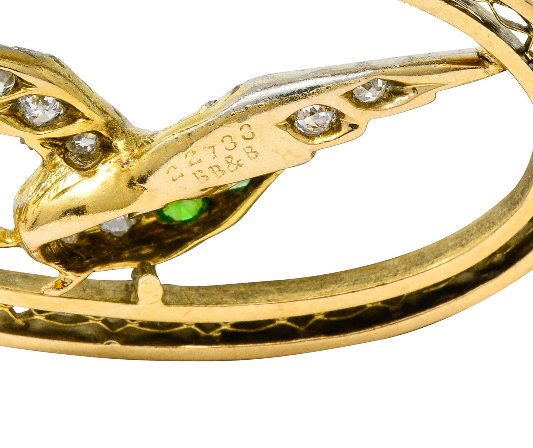 Bailey Banks & Biddle Demantoid Garnet Diamond Platinum-Topped 14 Karat Gold Dove BroochBrooch - Wilson's Estate Jewelry