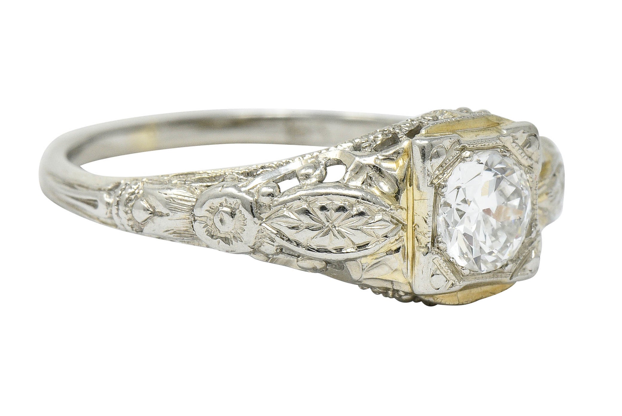 1920's Art Deco 0.35 CTW 18 Karat White Gold Floral Engagement RingRing - Wilson's Estate Jewelry