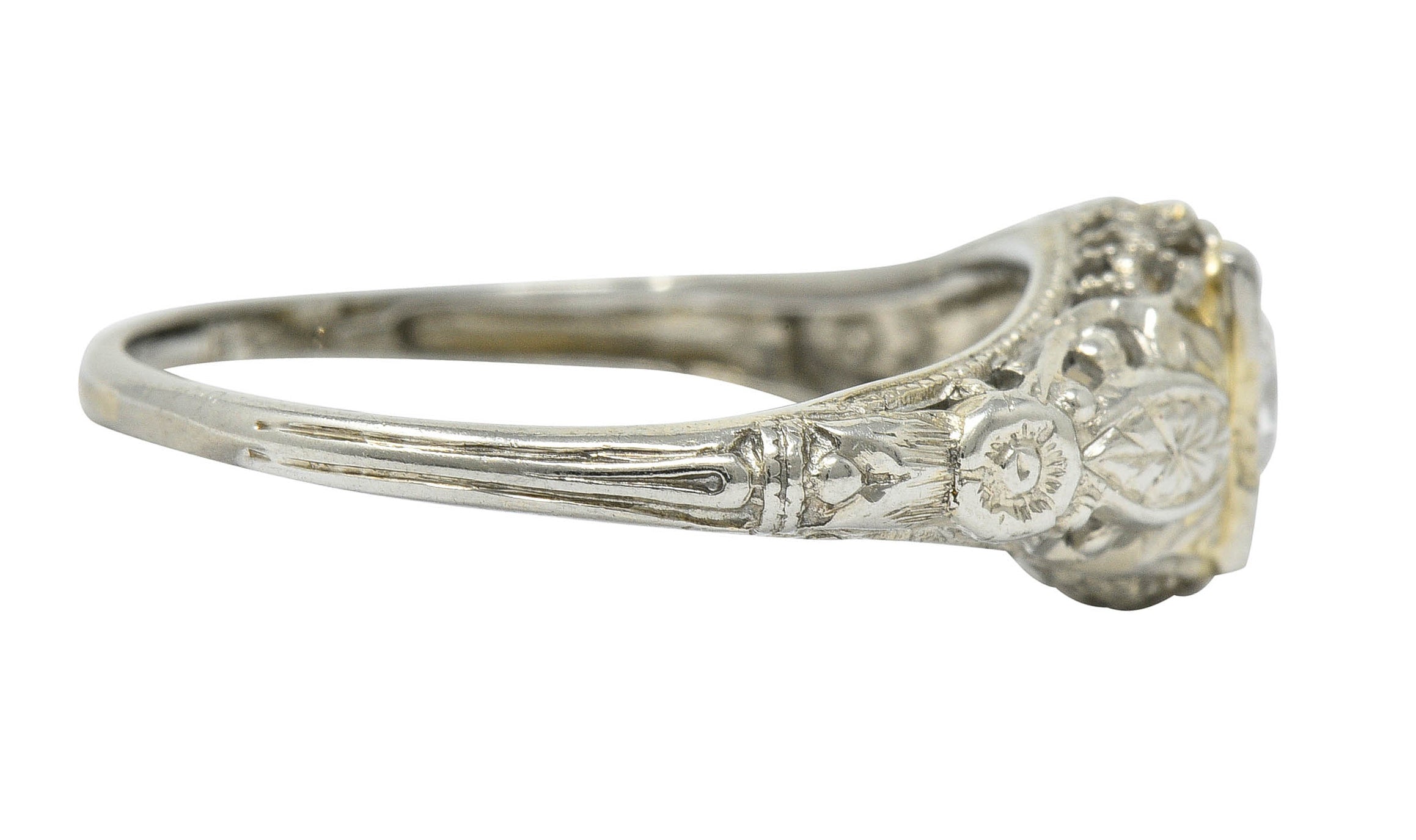 1920's Art Deco 0.35 CTW 18 Karat White Gold Floral Engagement RingRing - Wilson's Estate Jewelry