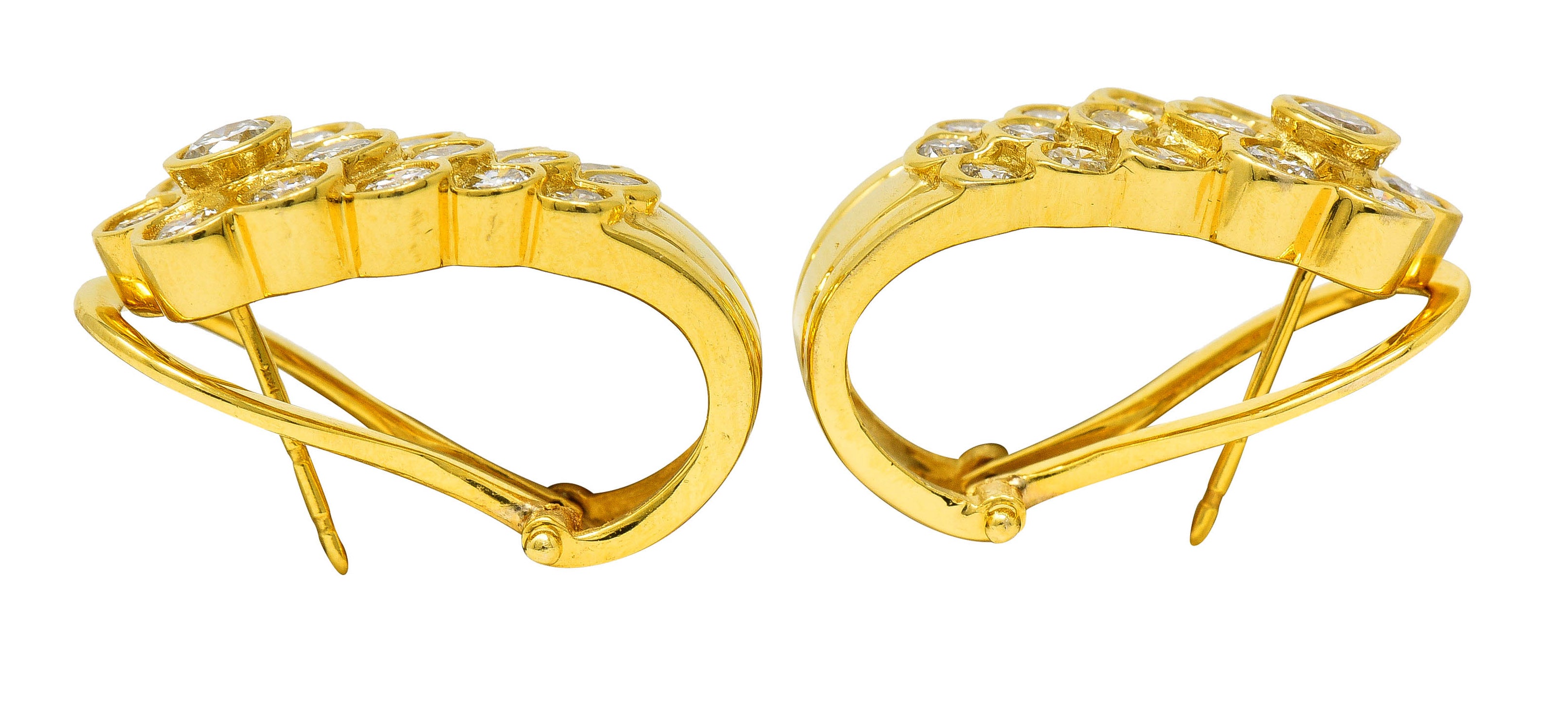 Contemporary 1.64 CTW Diamond 14 Karat Yellow Gold J Hoop Earrings Wilson's Estate Jewelry