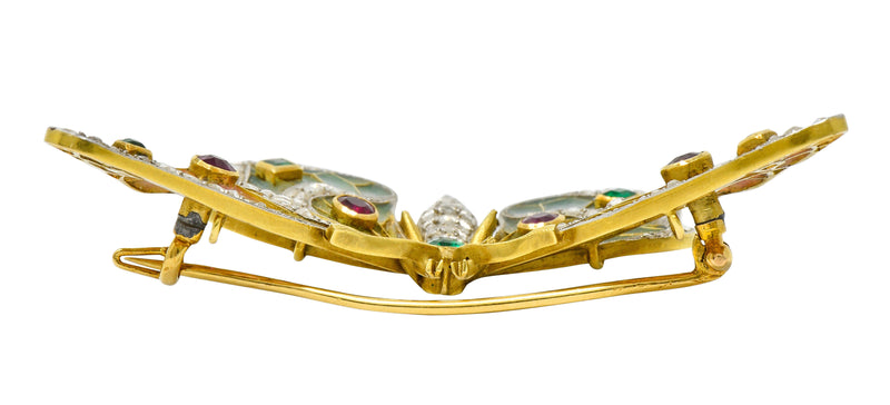 Substantial Art Nouveau Diamond Emerald Ruby Plique-A-Jour Enamel 18 Karat Gold Butterfly Pendant BroochBrooch - Wilson's Estate Jewelry