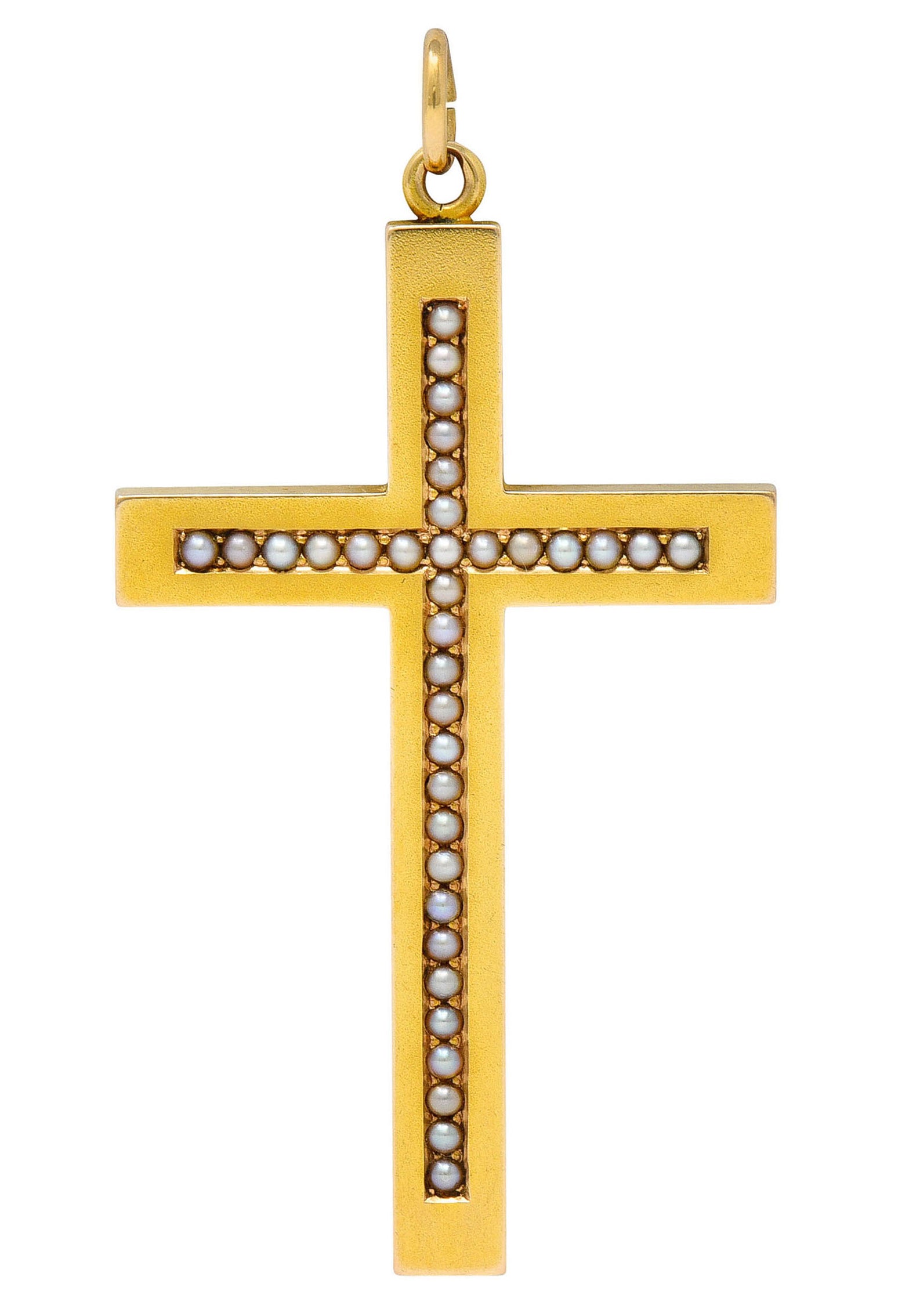 1900 Victorian Natural Freshwater Pearl 14 Karat Gold Cross Pendantcharm - Wilson's Estate Jewelry