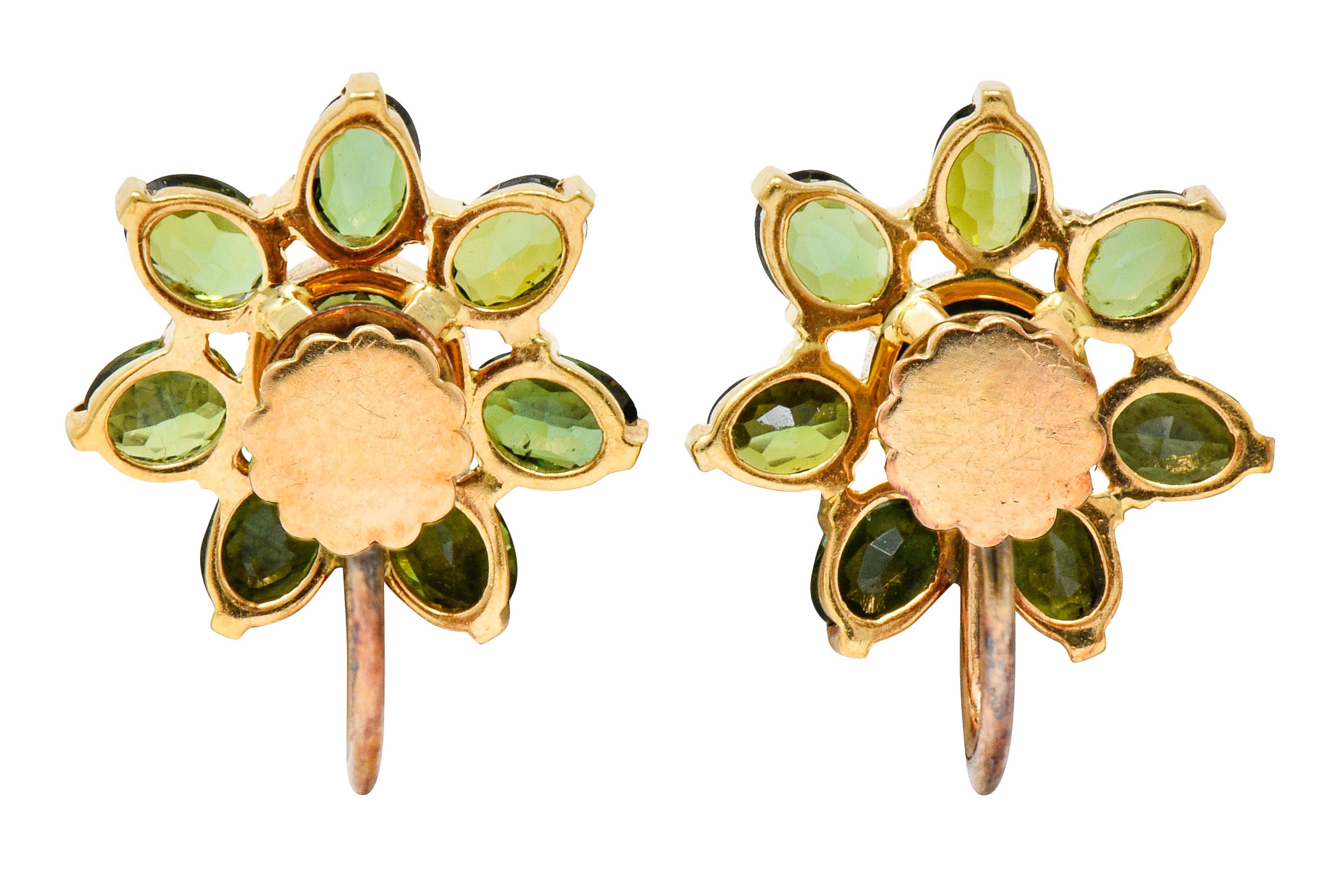 Tiffany & Co. Retro Green Tourmaline 14 Karat Gold Flower Screwback EarringsEarrings - Wilson's Estate Jewelry