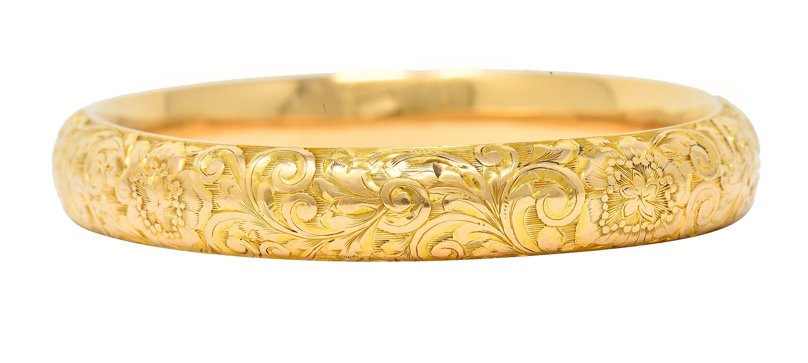 Riker Brothers Art Nouveau 14 Karat Gold Cherry Blossom Antique Bangle Bracelet