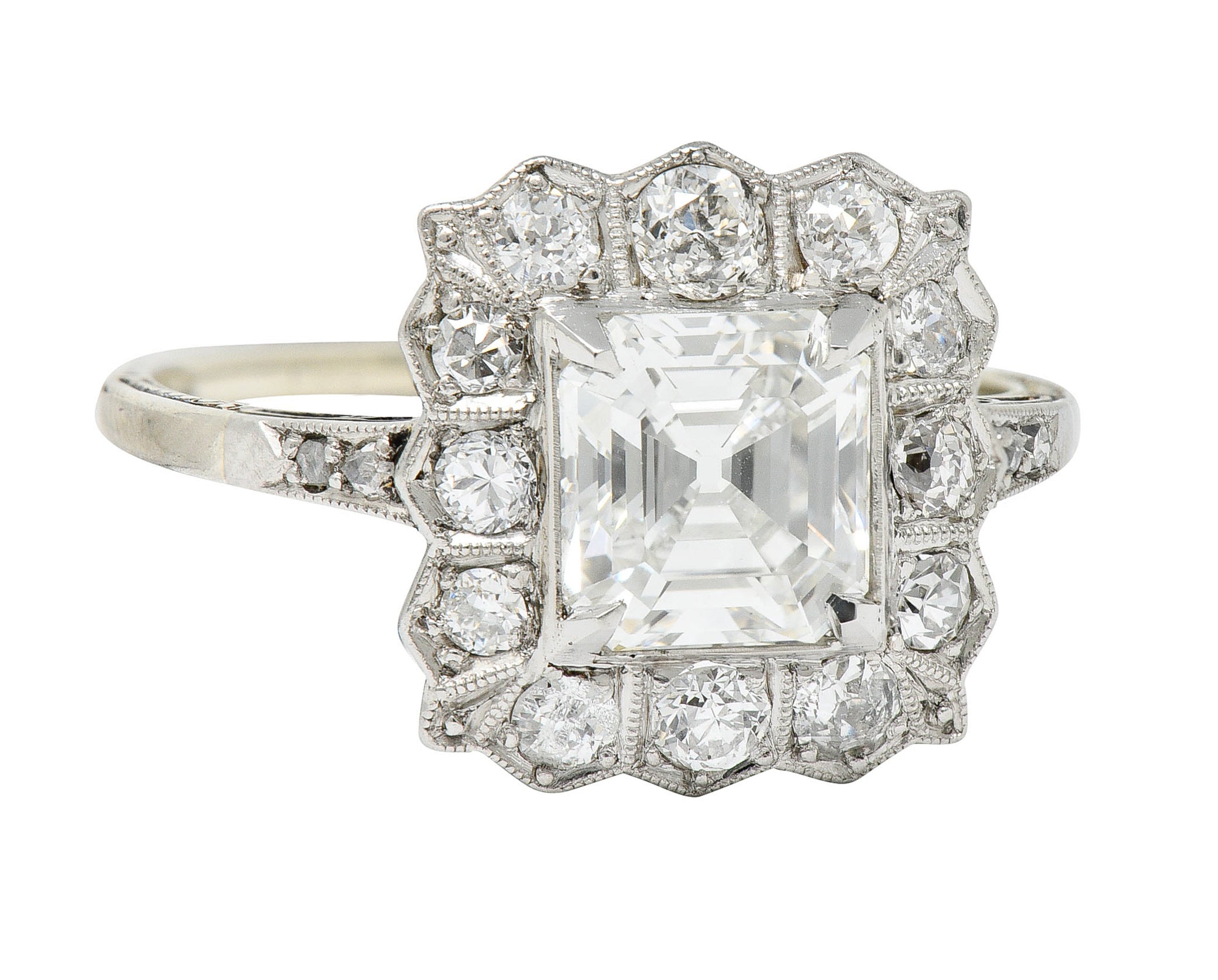 Edwardian 2.07 CTW Asscher Diamond Platinum-Topped 14 Karat Gold Cluster Ring GIARing - Wilson's Estate Jewelry