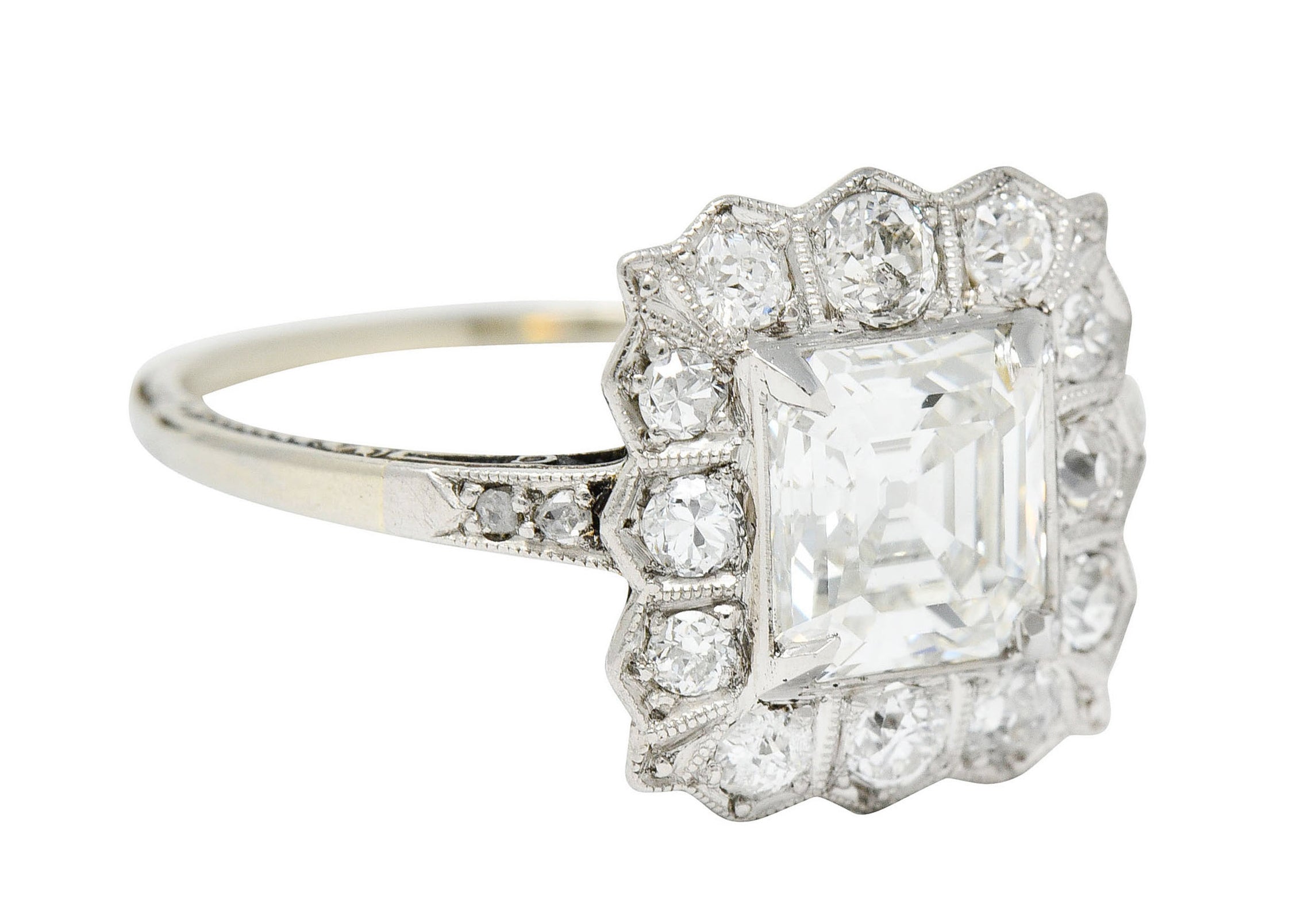 Edwardian 2.07 CTW Asscher Diamond Platinum-Topped 14 Karat Gold Cluster Ring GIARing - Wilson's Estate Jewelry