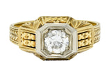 Art Deco Diamond 18 & 14 Karat Two Tone Gold Unisex Octagonal RingRing - Wilson's Estate Jewelry