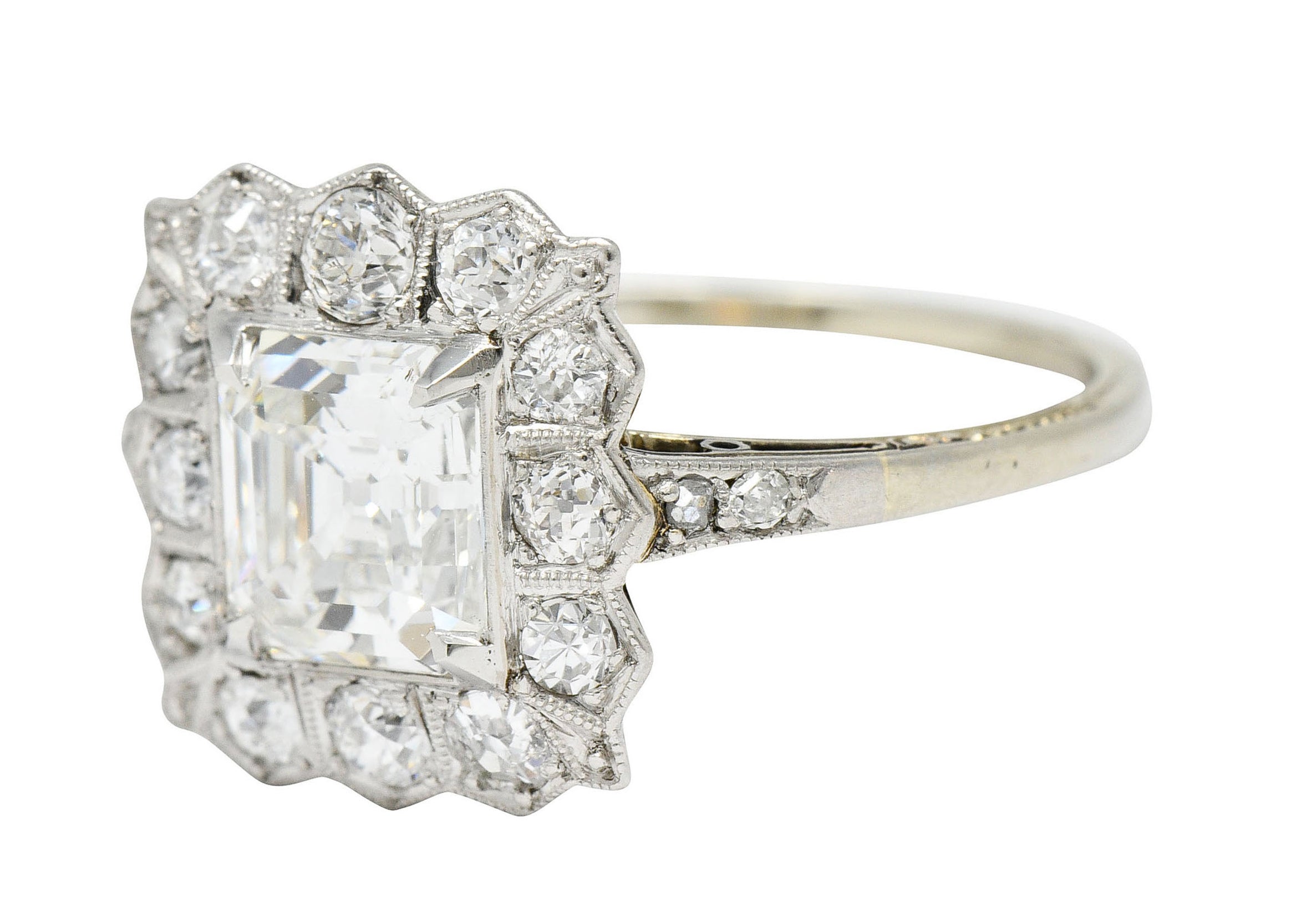 Edwardian 2.07 CTW Asscher Diamond Platinum-Topped 14 Karat Gold Cluster Ring GIARing - Wilson's Estate Jewelry