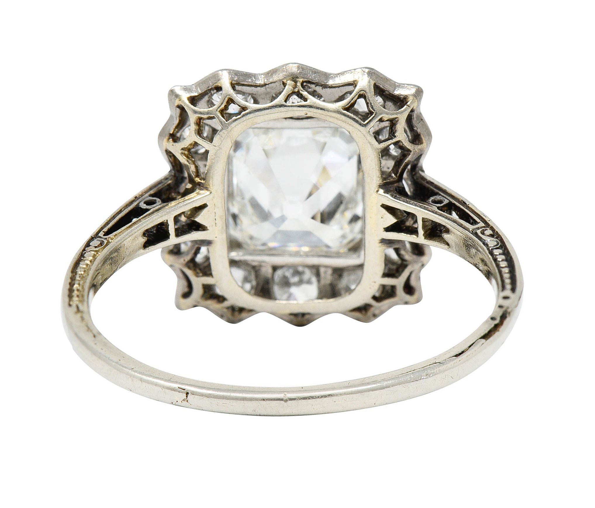 Edwardian 2.07 CTW Asscher Diamond Platinum-Topped 14 Karat Gold Cluster Ring GIARing - Wilson's Estate Jewelry