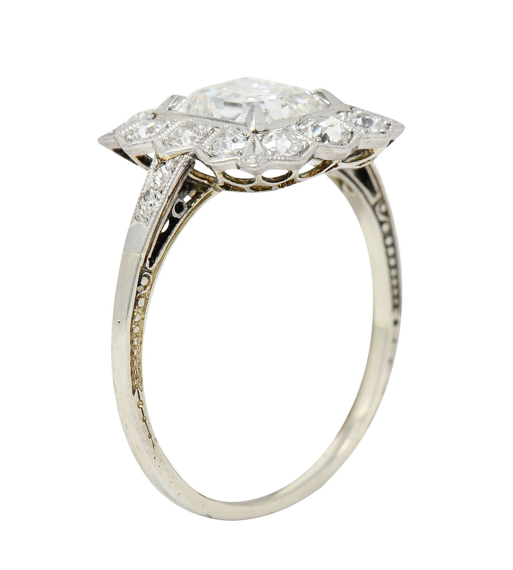 Edwardian 2.07 CTW Asscher Diamond Platinum-Topped 14 Karat Gold Cluster Ring GIARing - Wilson's Estate Jewelry