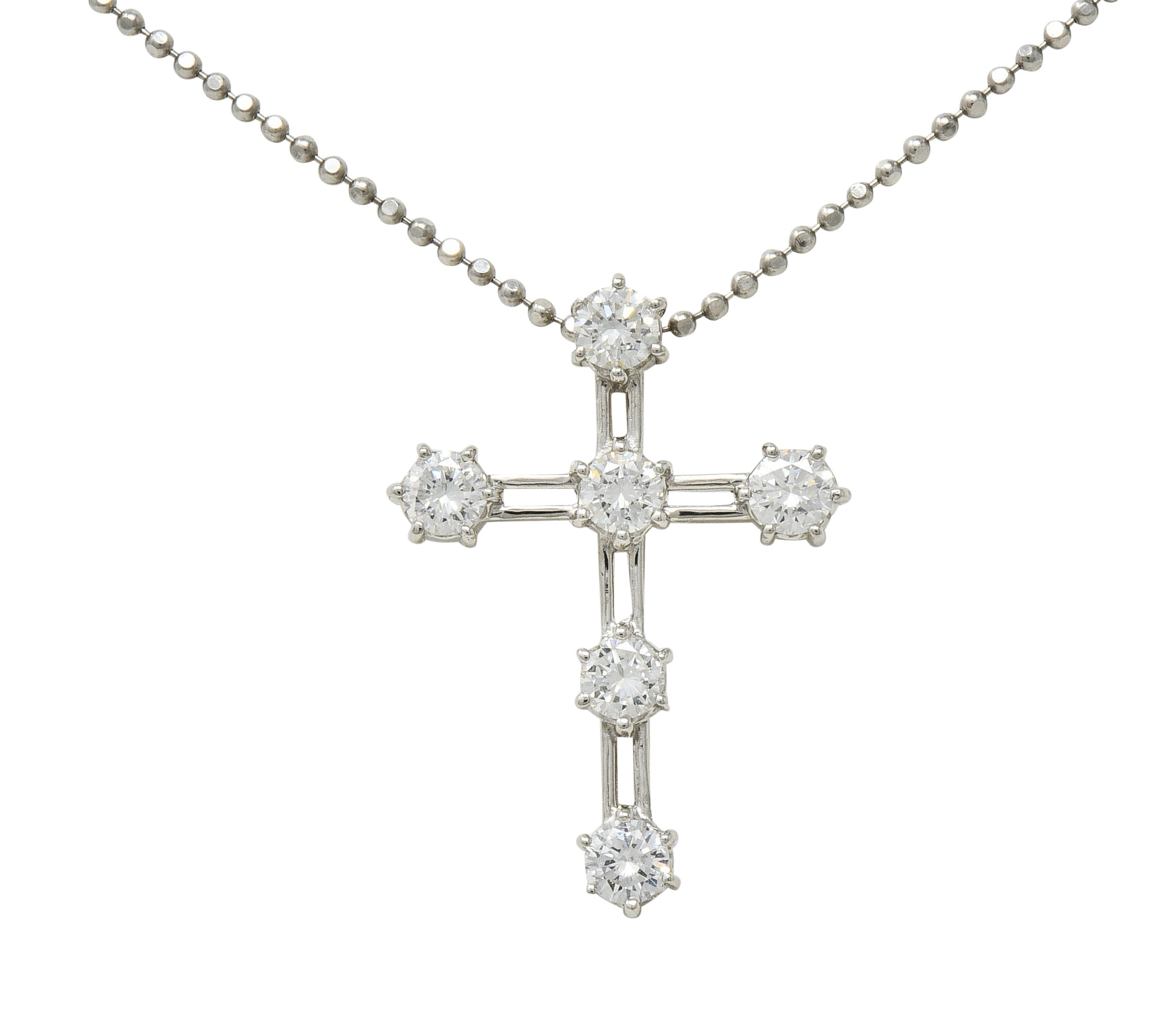 Contemporary 1.00 CTW Diamond Platinum Cross Pendant NecklaceNecklace - Wilson's Estate Jewelry