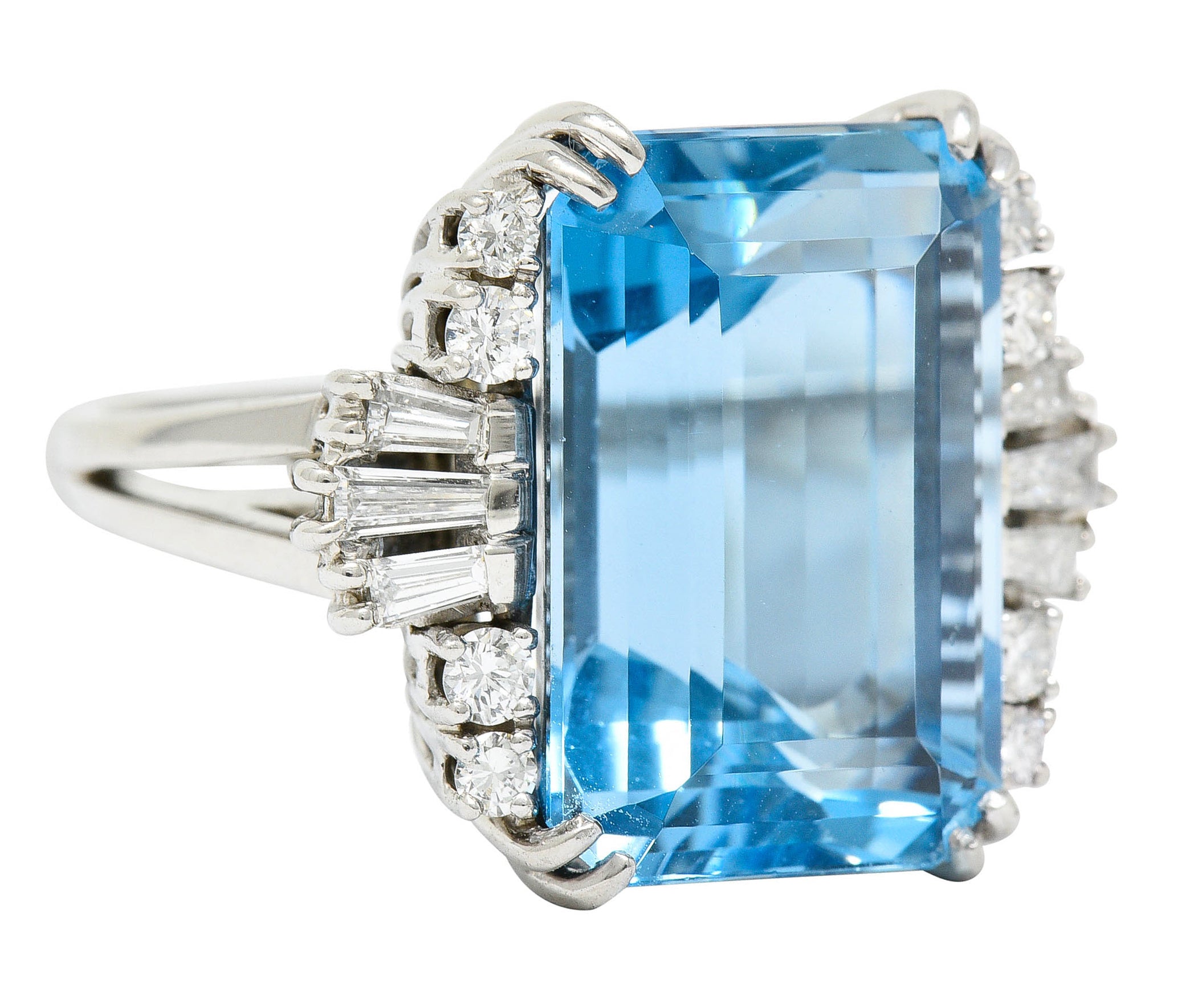 Felger Inc. Mid-Century 17.50 CTW Aquamarine Diamond Platinum Statement Ring Circa 1950Ring - Wilson's Estate Jewelry