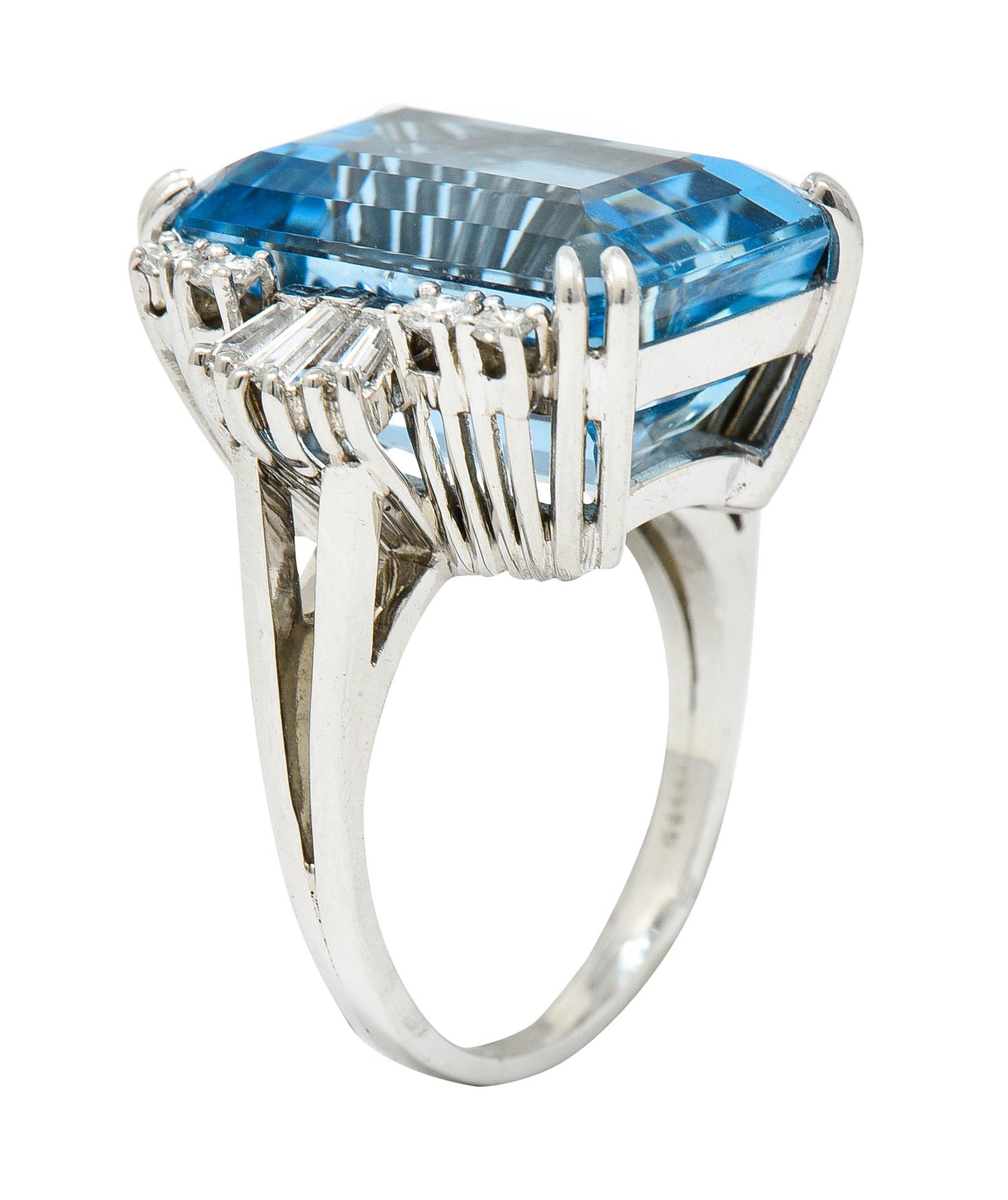 Felger Inc. Mid-Century 17.50 CTW Aquamarine Diamond Platinum Statement Ring Circa 1950Ring - Wilson's Estate Jewelry