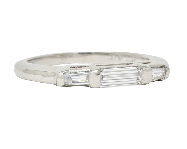 Mid-Century 0.46 CTW Baguette Cut Diamond Platinum Vintage Band Ring